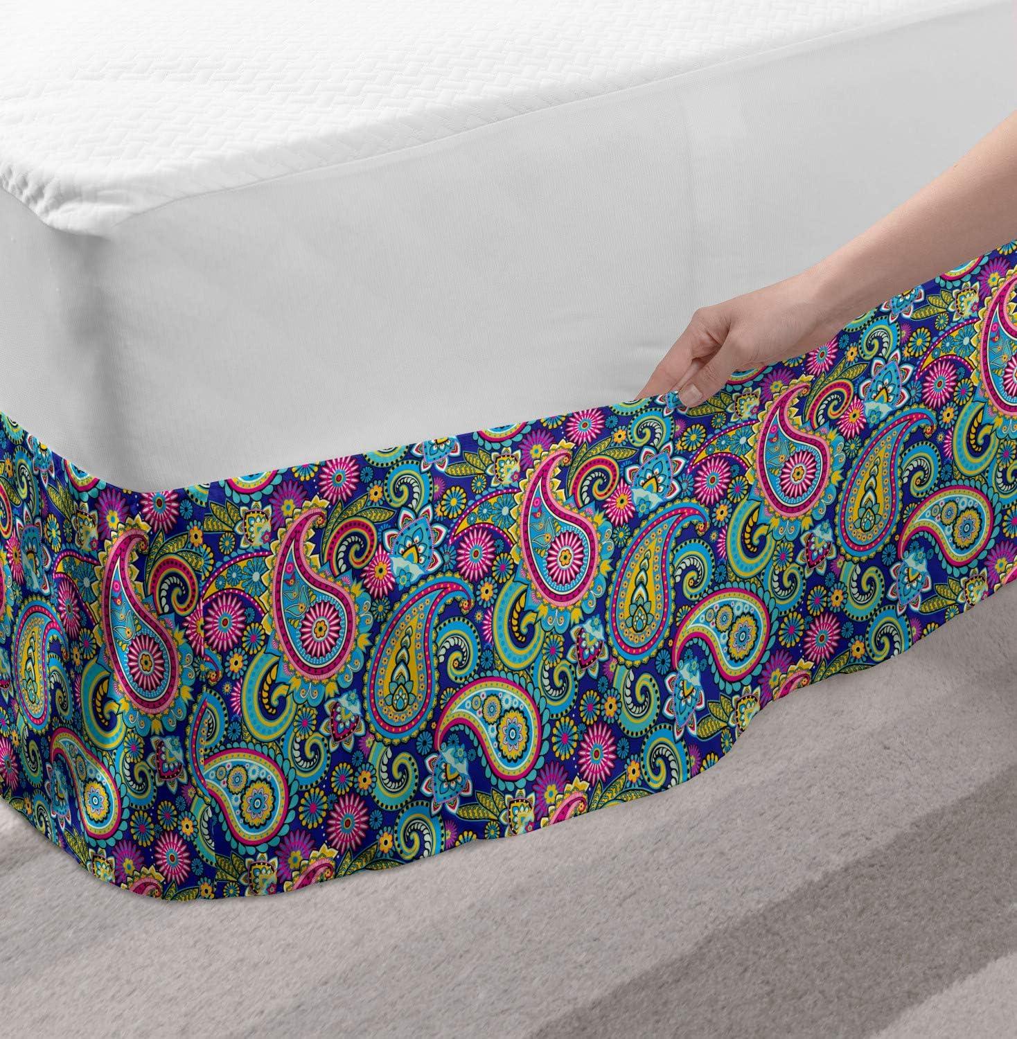 imageAmbesonne Strawberry Bed Skirt Continuous Cartoon Style Simplistic Summer Time Strawberries Art Elastic Bedskirt Dust Ruffle Wrap Around for Bedding Decor Full Rose Dark Pink and GreenPink Blue