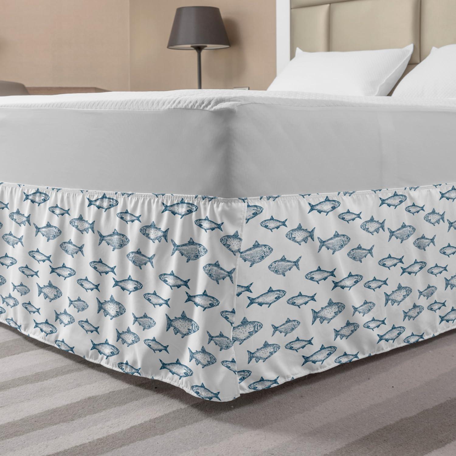 imageAmbesonne Strawberry Bed Skirt Continuous Cartoon Style Simplistic Summer Time Strawberries Art Elastic Bedskirt Dust Ruffle Wrap Around for Bedding Decor Full Rose Dark Pink and GreenSlate Blue White
