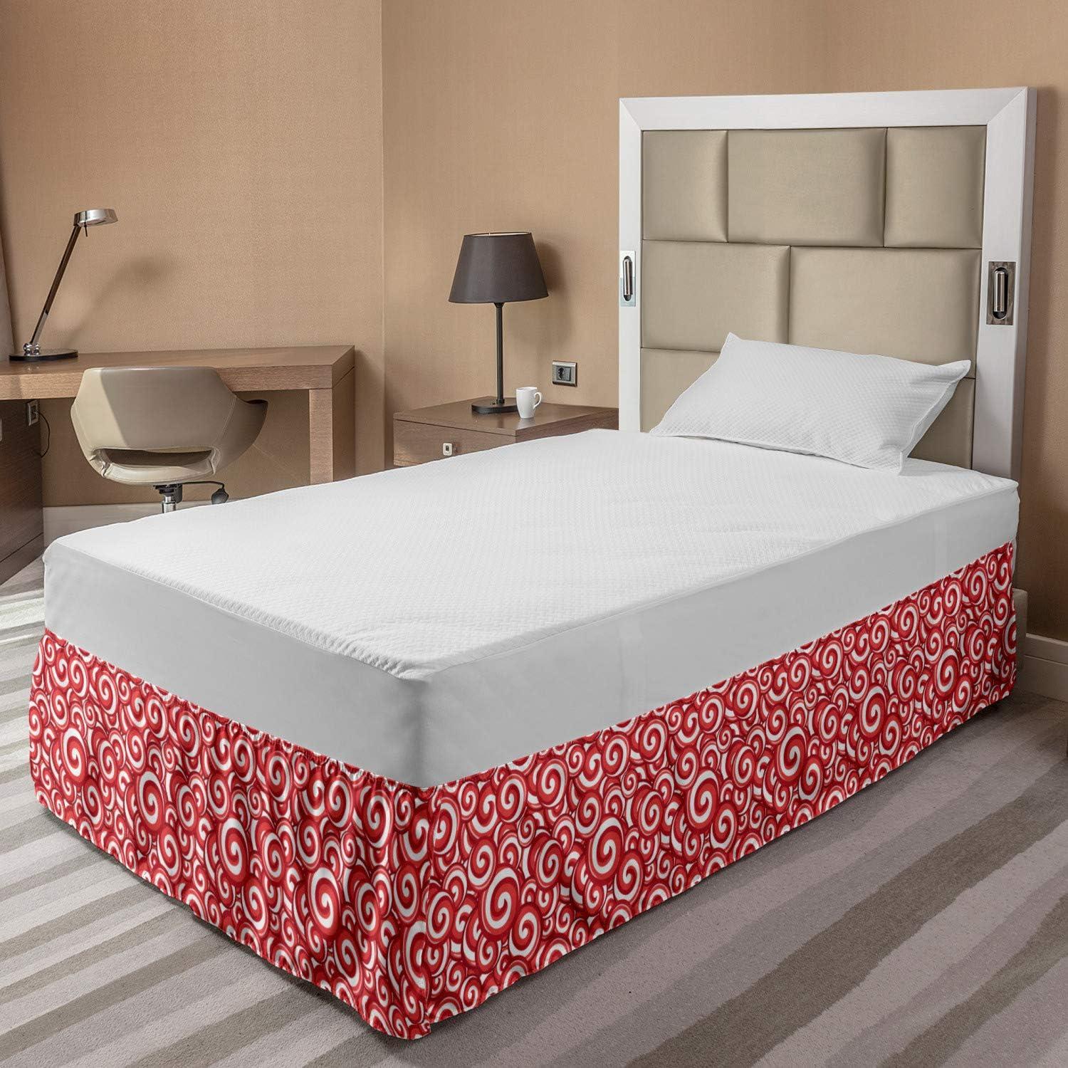 imageAmbesonne Strawberry Bed Skirt Continuous Cartoon Style Simplistic Summer Time Strawberries Art Elastic Bedskirt Dust Ruffle Wrap Around for Bedding Decor Full Rose Dark Pink and GreenCoral Ruby White