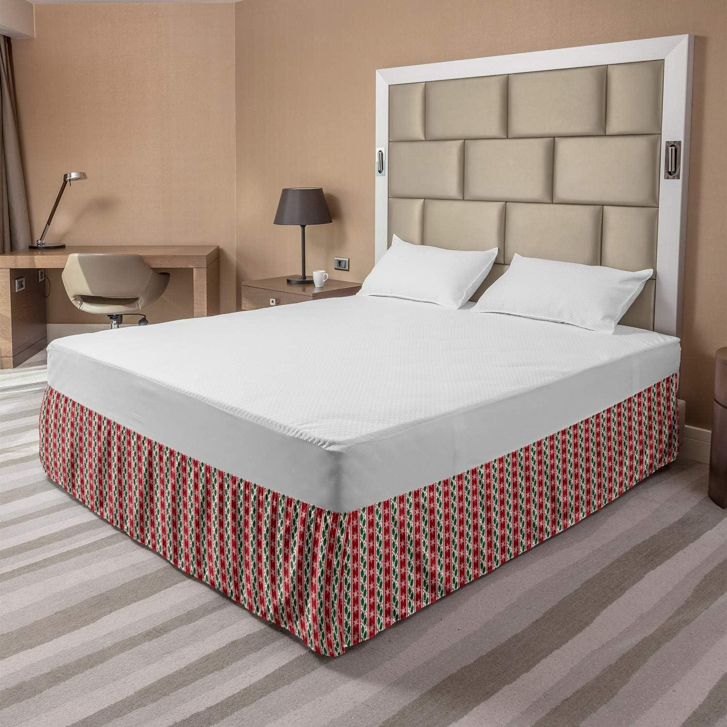 imageAmbesonne Strawberry Bed Skirt Continuous Cartoon Style Simplistic Summer Time Strawberries Art Elastic Bedskirt Dust Ruffle Wrap Around for Bedding Decor Full Rose Dark Pink and GreenRuby Fern Green
