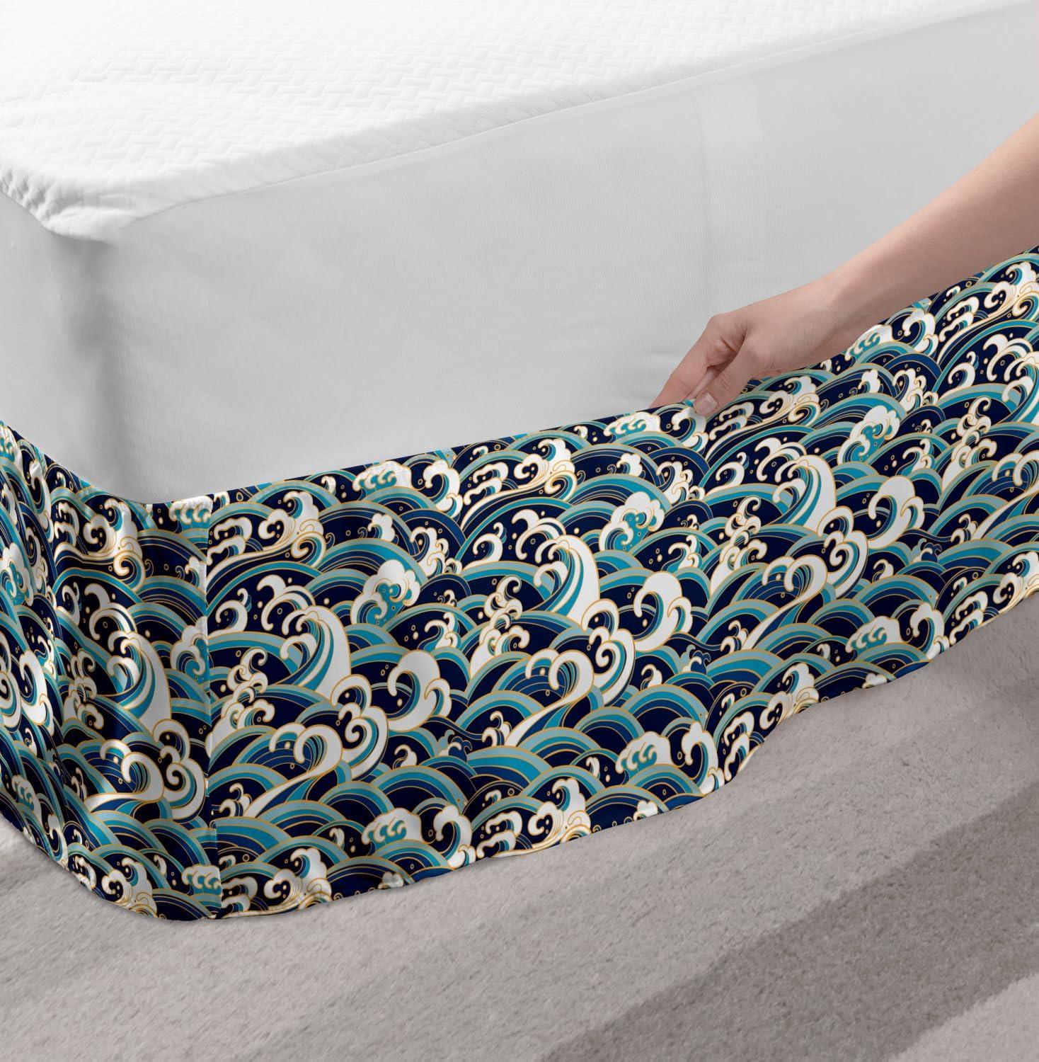 imageAmbesonne Strawberry Bed Skirt Continuous Cartoon Style Simplistic Summer Time Strawberries Art Elastic Bedskirt Dust Ruffle Wrap Around for Bedding Decor Full Rose Dark Pink and GreenBlue and White