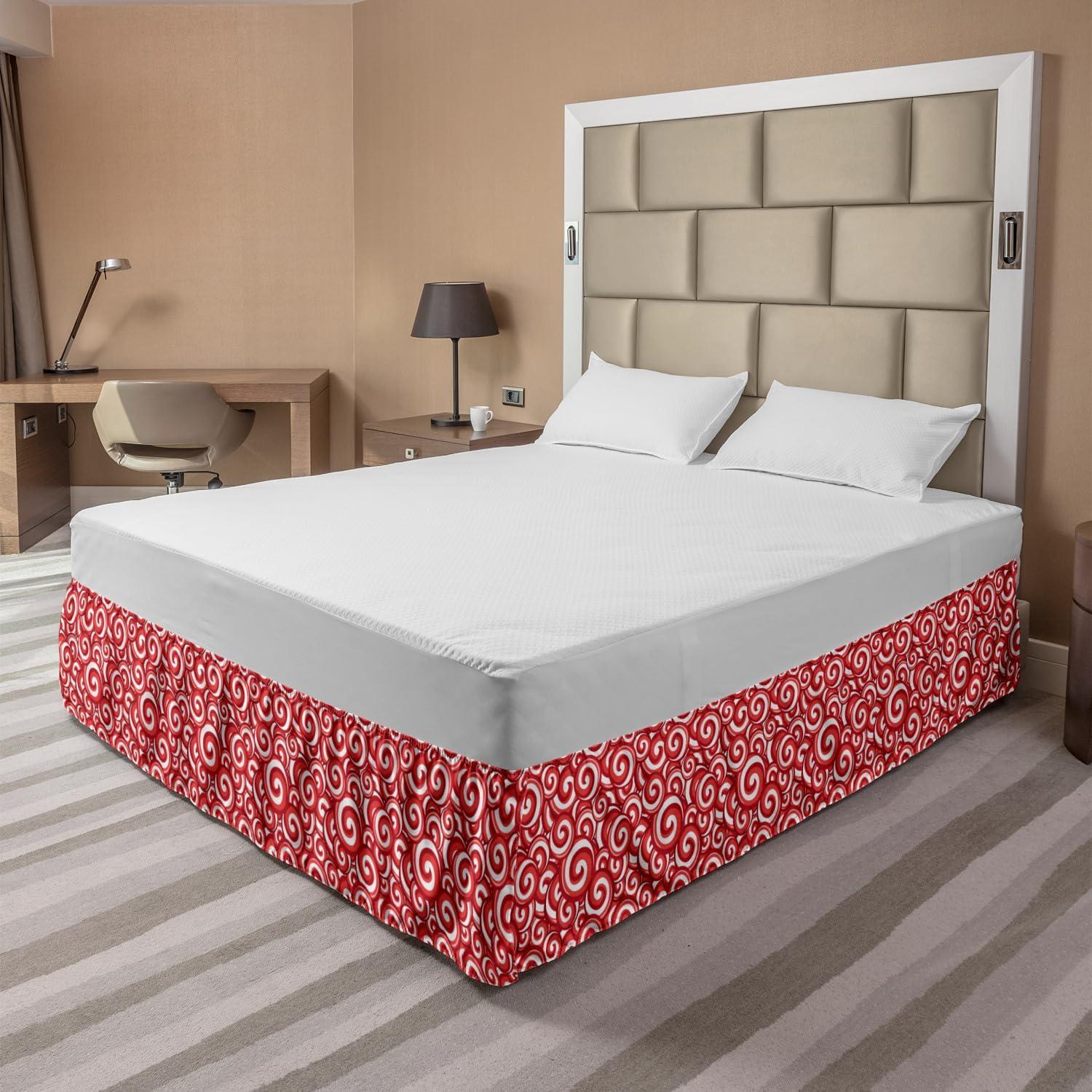 imageAmbesonne Strawberry Bed Skirt Continuous Cartoon Style Simplistic Summer Time Strawberries Art Elastic Bedskirt Dust Ruffle Wrap Around for Bedding Decor Full Rose Dark Pink and GreenCoral Ruby White