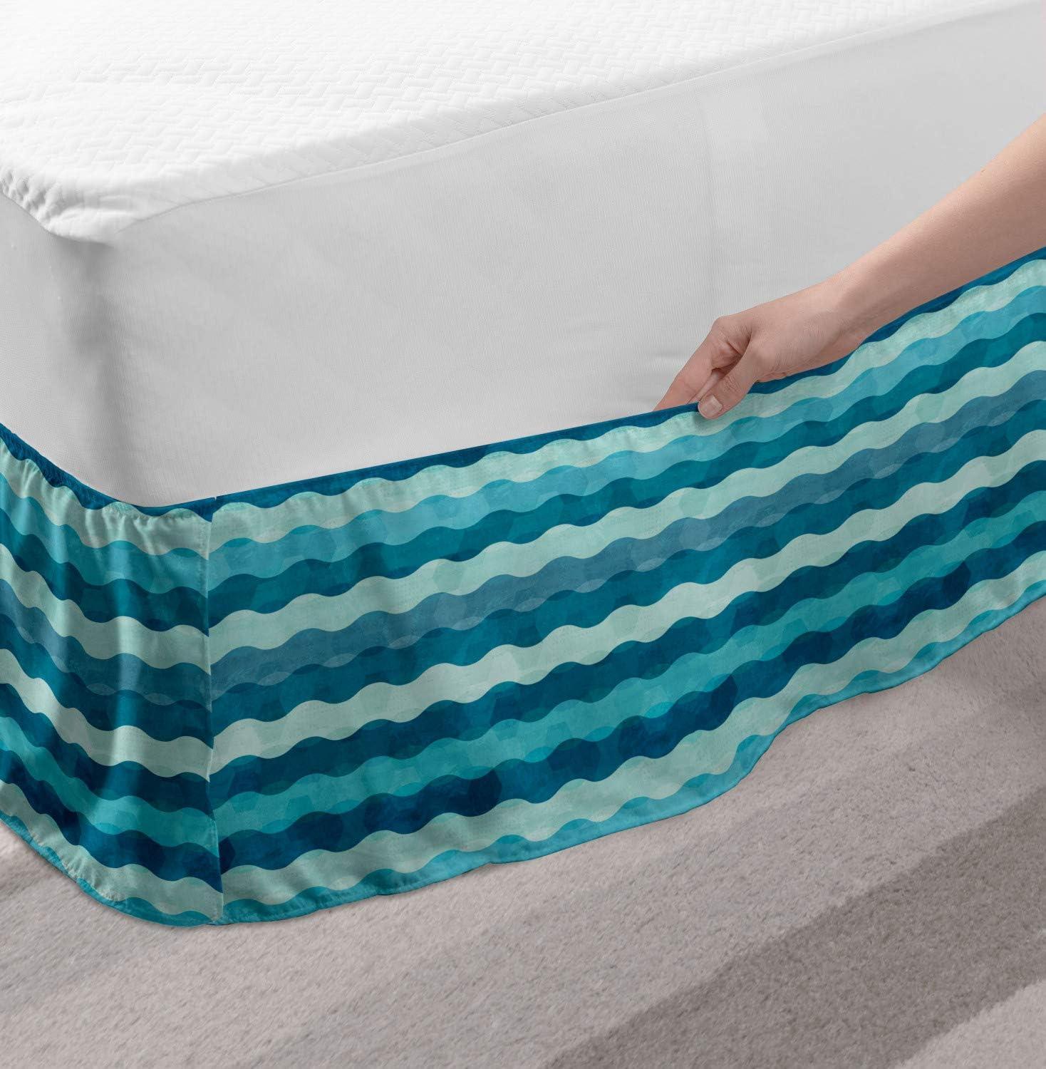 imageAmbesonne Strawberry Bed Skirt Continuous Cartoon Style Simplistic Summer Time Strawberries Art Elastic Bedskirt Dust Ruffle Wrap Around for Bedding Decor Full Rose Dark Pink and GreenTurquoise Teal Blue