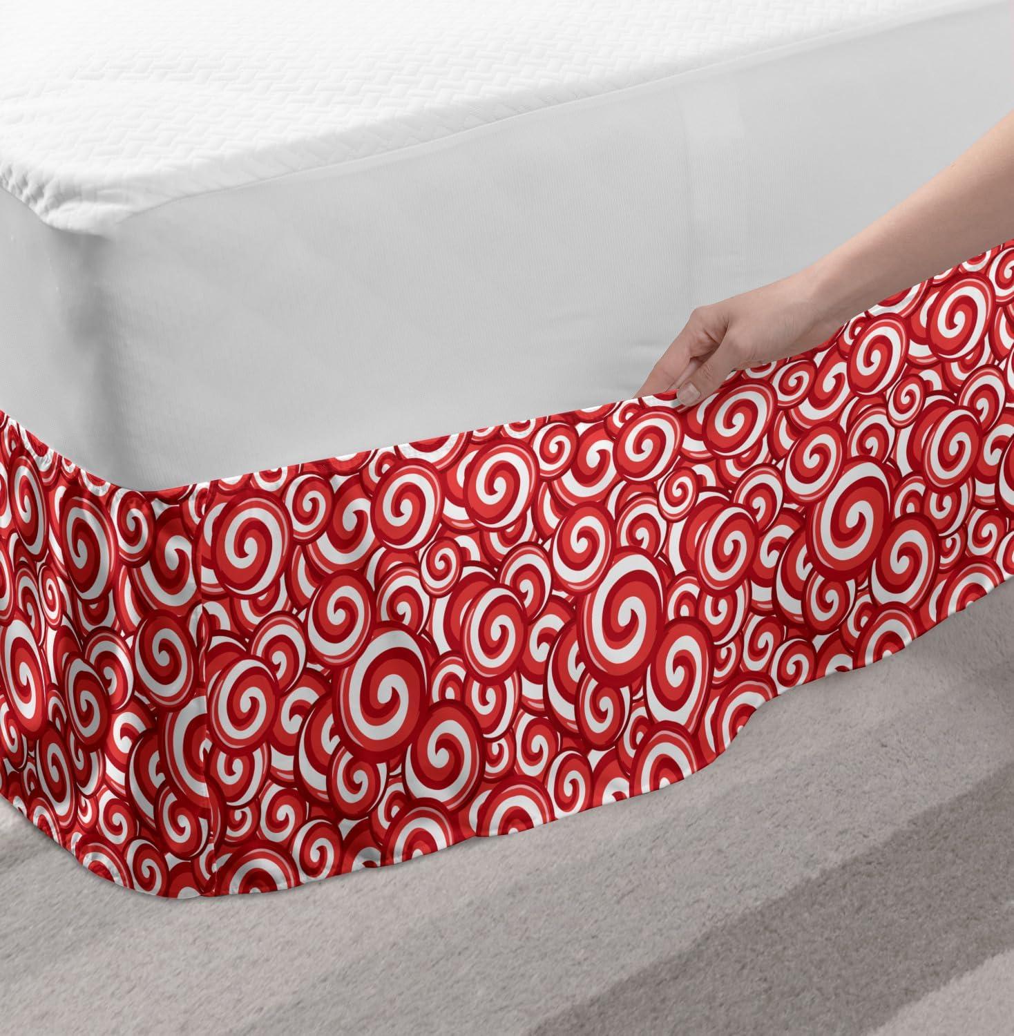 imageAmbesonne Strawberry Bed Skirt Continuous Cartoon Style Simplistic Summer Time Strawberries Art Elastic Bedskirt Dust Ruffle Wrap Around for Bedding Decor Full Rose Dark Pink and GreenCoral Ruby White