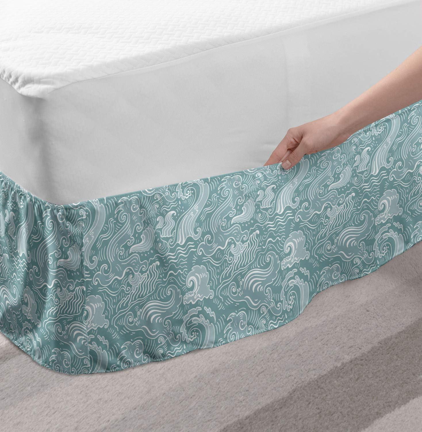 imageAmbesonne Strawberry Bed Skirt Continuous Cartoon Style Simplistic Summer Time Strawberries Art Elastic Bedskirt Dust Ruffle Wrap Around for Bedding Decor Full Rose Dark Pink and GreenTeal Cadet Blue