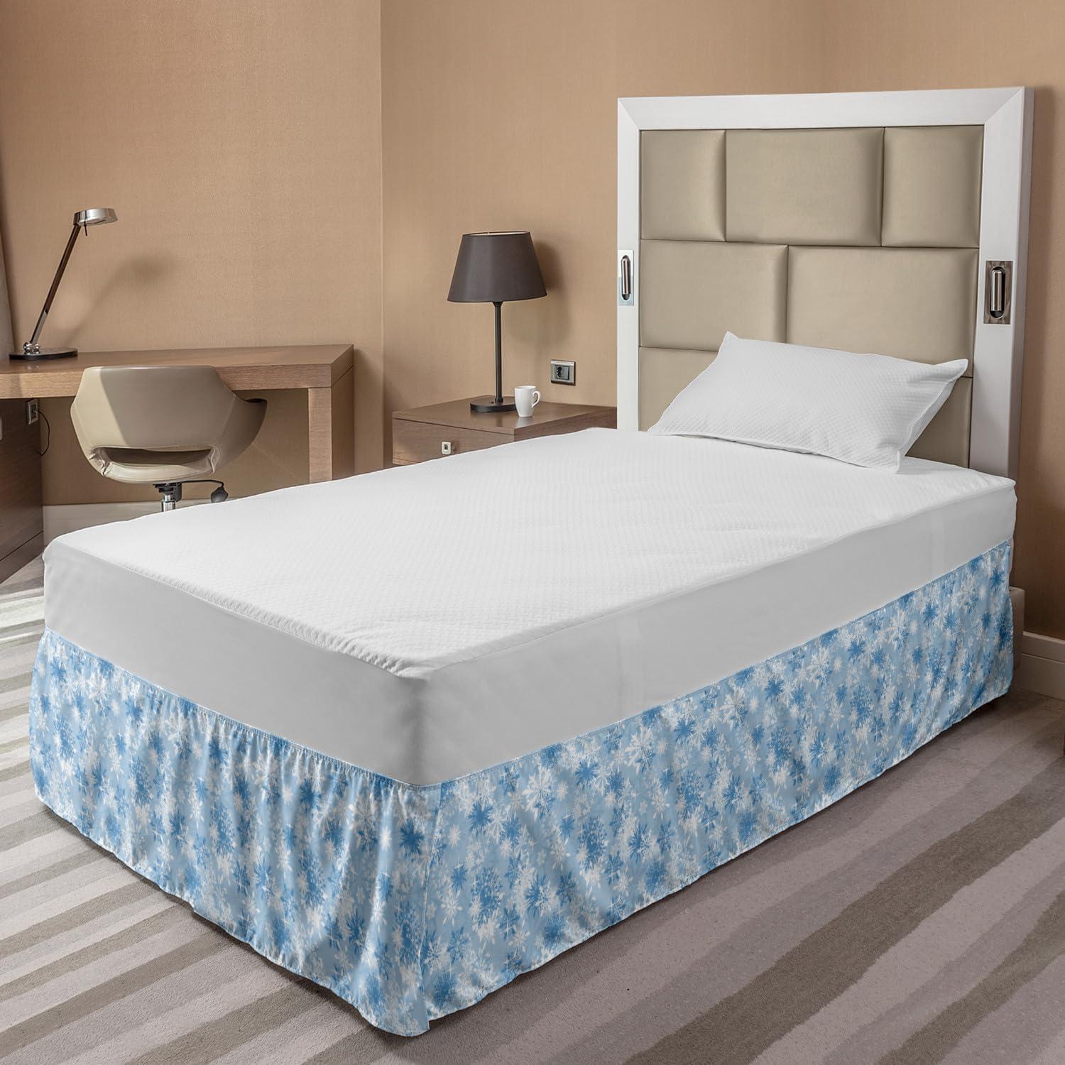 imageAmbesonne Strawberry Bed Skirt Continuous Cartoon Style Simplistic Summer Time Strawberries Art Elastic Bedskirt Dust Ruffle Wrap Around for Bedding Decor Full Rose Dark Pink and GreenPale Blue White