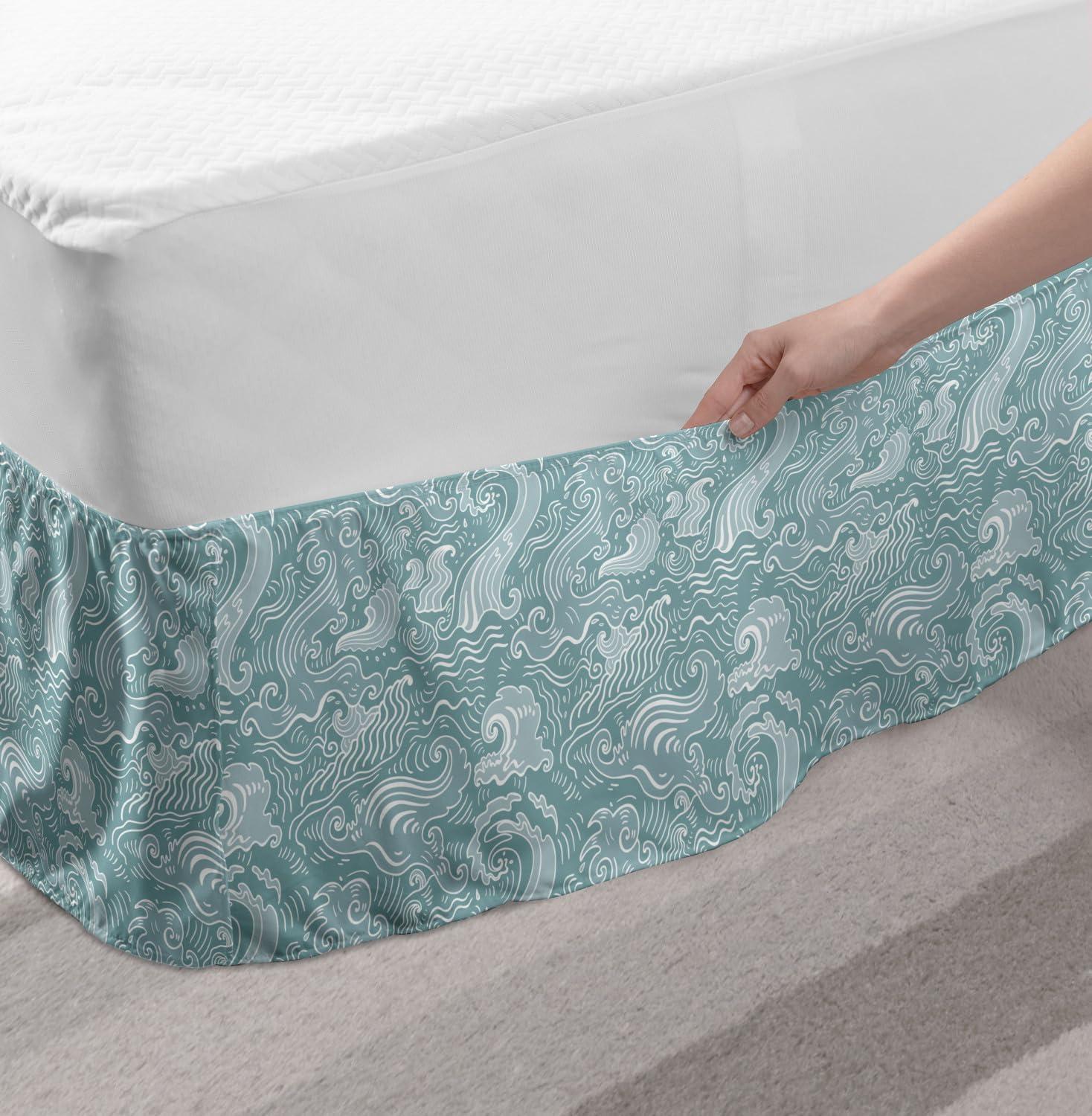 imageAmbesonne Strawberry Bed Skirt Continuous Cartoon Style Simplistic Summer Time Strawberries Art Elastic Bedskirt Dust Ruffle Wrap Around for Bedding Decor Full Rose Dark Pink and GreenTeal Cadet Blue