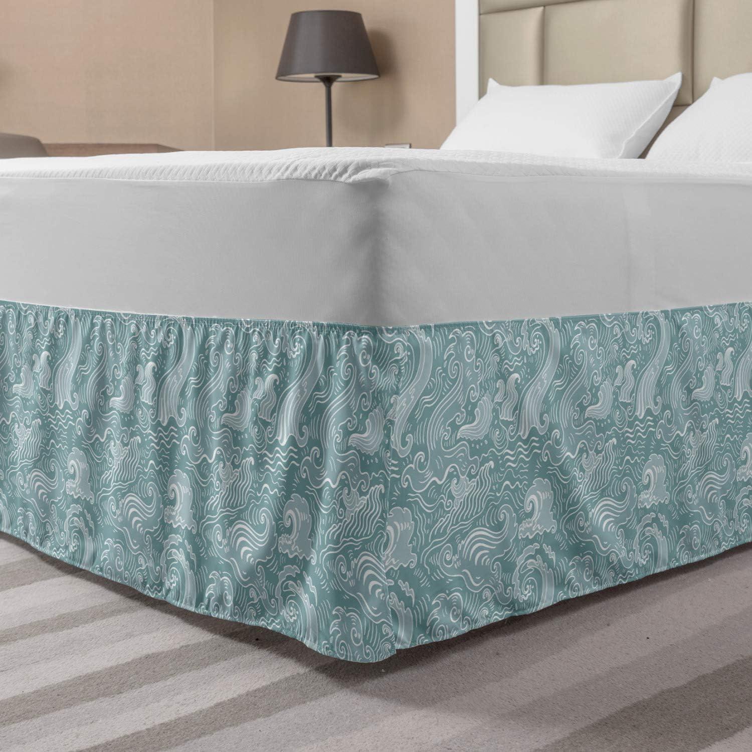 imageAmbesonne Strawberry Bed Skirt Continuous Cartoon Style Simplistic Summer Time Strawberries Art Elastic Bedskirt Dust Ruffle Wrap Around for Bedding Decor Full Rose Dark Pink and GreenTeal Cadet Blue