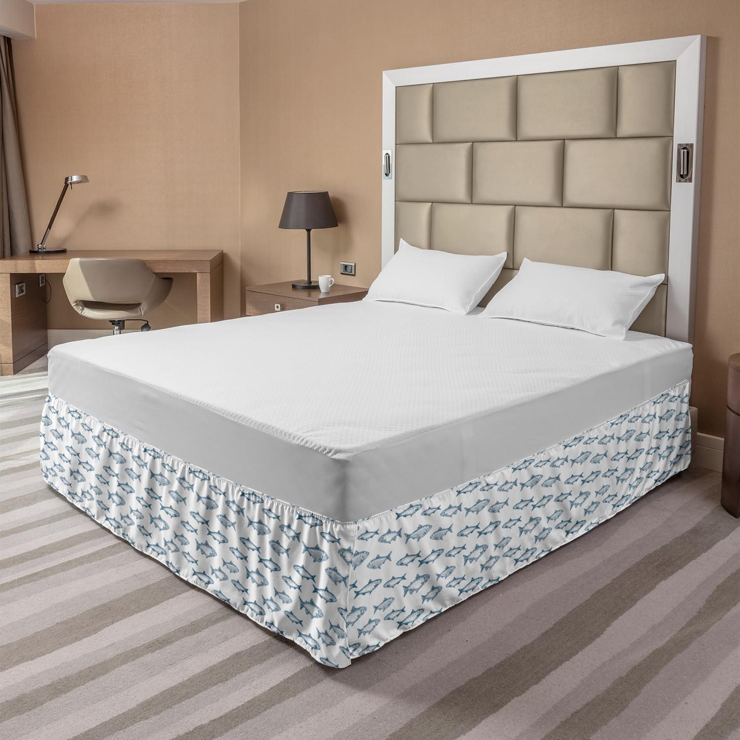 imageAmbesonne Strawberry Bed Skirt Continuous Cartoon Style Simplistic Summer Time Strawberries Art Elastic Bedskirt Dust Ruffle Wrap Around for Bedding Decor Full Rose Dark Pink and GreenSlate Blue White