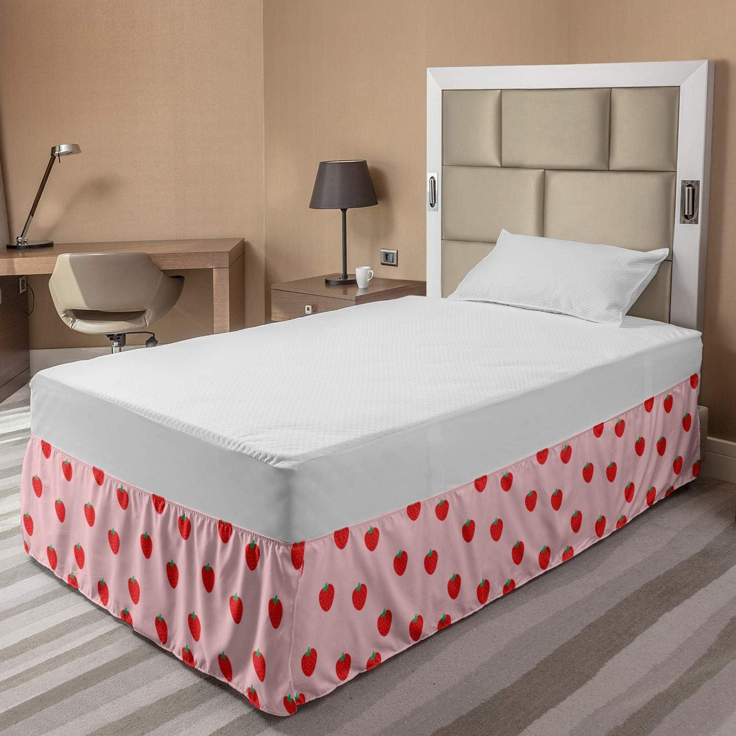 imageAmbesonne Strawberry Bed Skirt Continuous Cartoon Style Simplistic Summer Time Strawberries Art Elastic Bedskirt Dust Ruffle Wrap Around for Bedding Decor Full Rose Dark Pink and GreenRose Dark Pink and Green