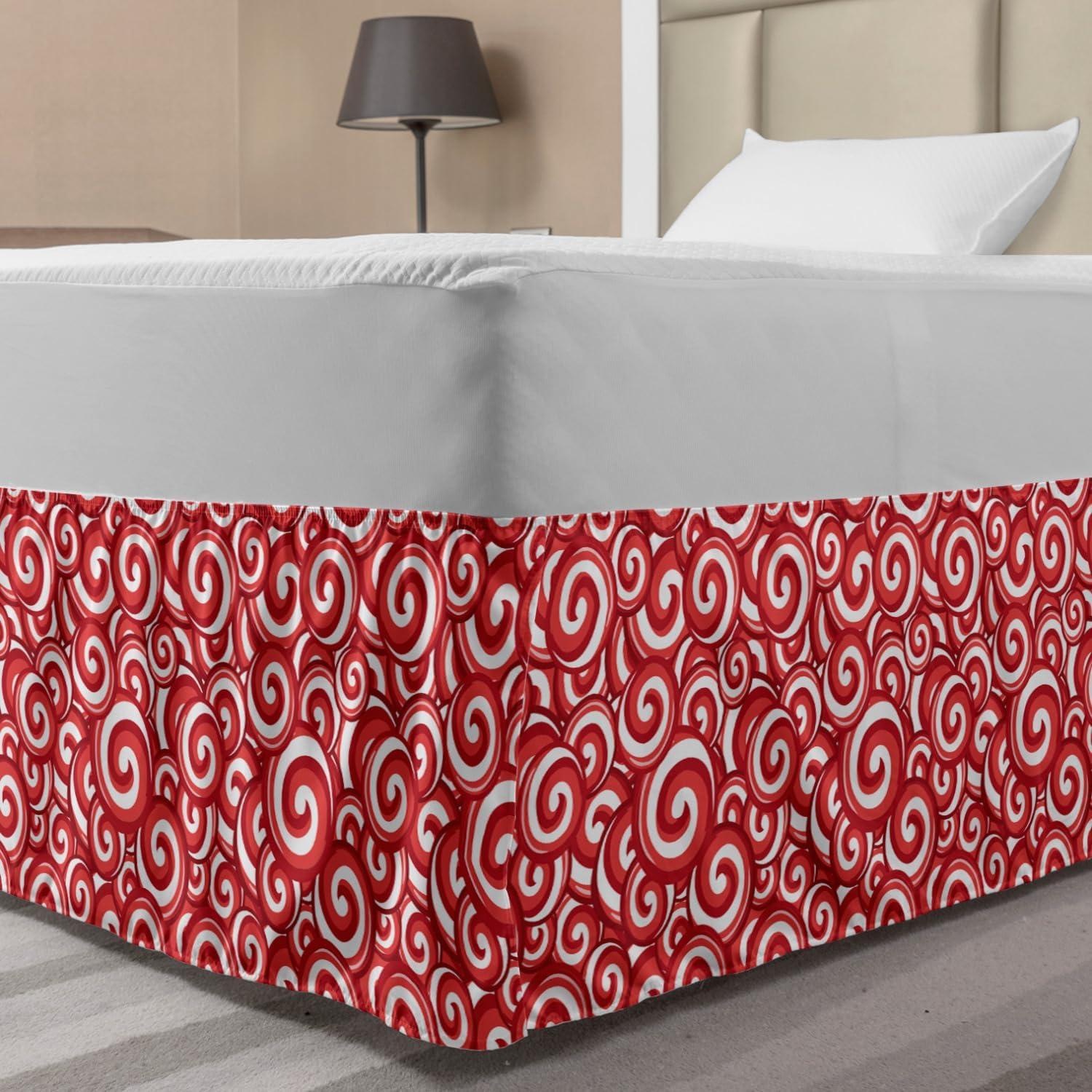 imageAmbesonne Strawberry Bed Skirt Continuous Cartoon Style Simplistic Summer Time Strawberries Art Elastic Bedskirt Dust Ruffle Wrap Around for Bedding Decor Full Rose Dark Pink and GreenCoral Ruby White