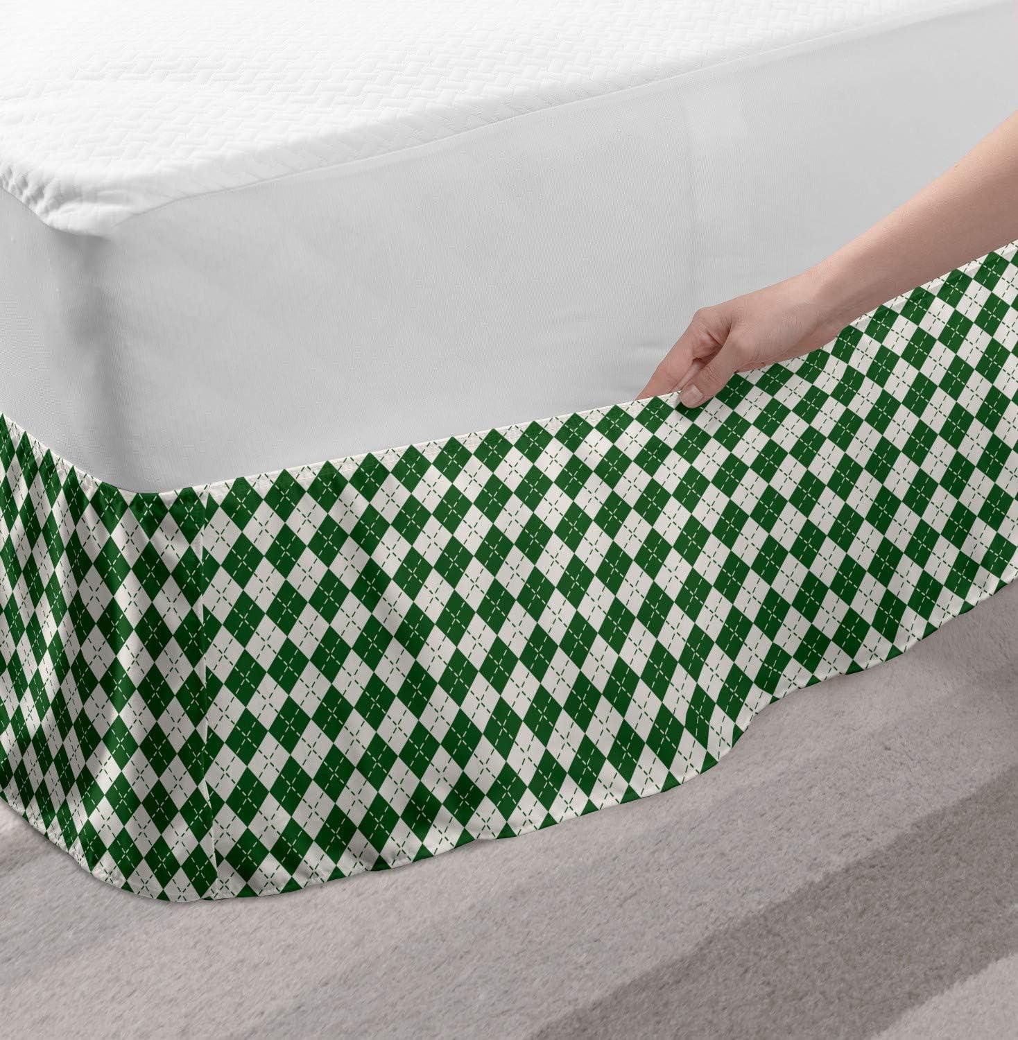 imageAmbesonne Strawberry Bed Skirt Continuous Cartoon Style Simplistic Summer Time Strawberries Art Elastic Bedskirt Dust Ruffle Wrap Around for Bedding Decor Full Rose Dark Pink and GreenGreen White