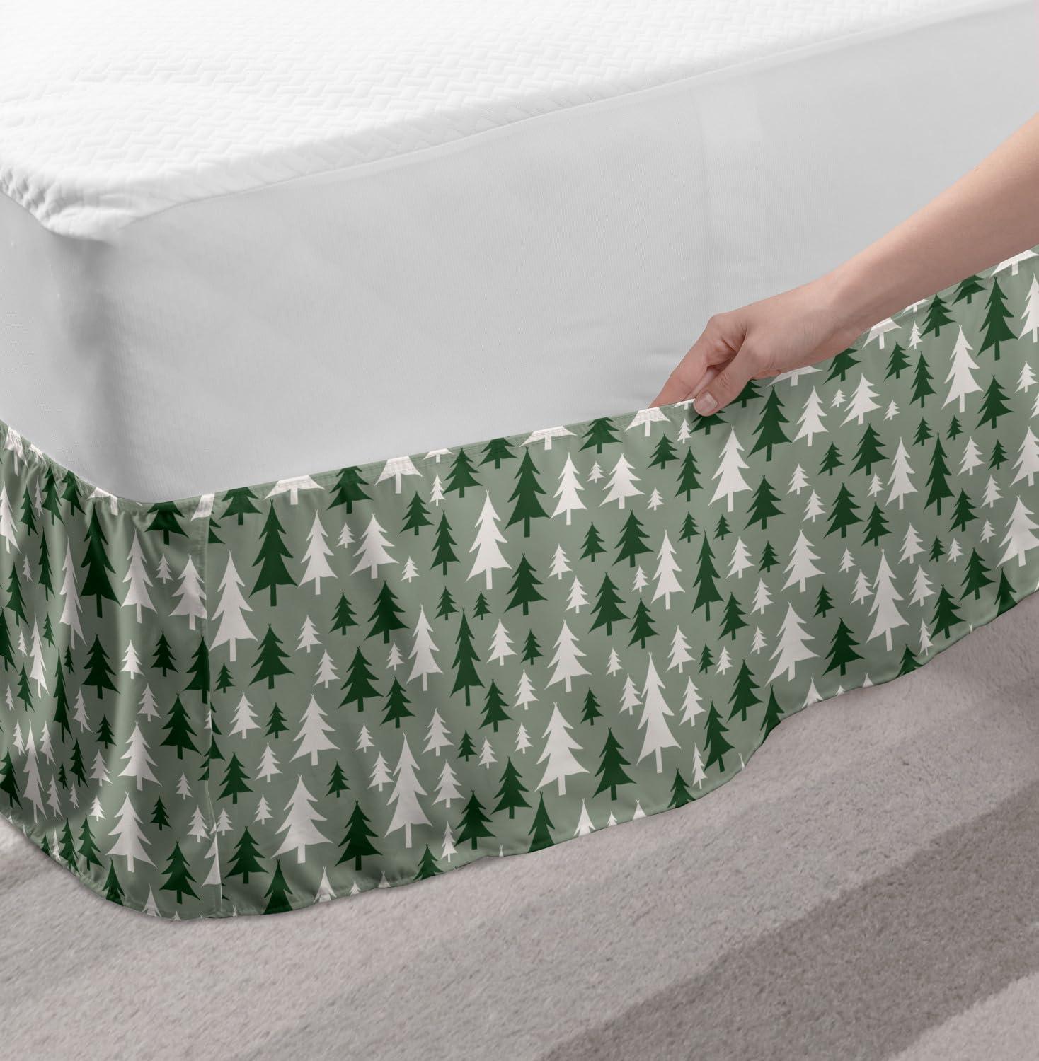 imageAmbesonne Strawberry Bed Skirt Continuous Cartoon Style Simplistic Summer Time Strawberries Art Elastic Bedskirt Dust Ruffle Wrap Around for Bedding Decor Full Rose Dark Pink and GreenReseda Green Green