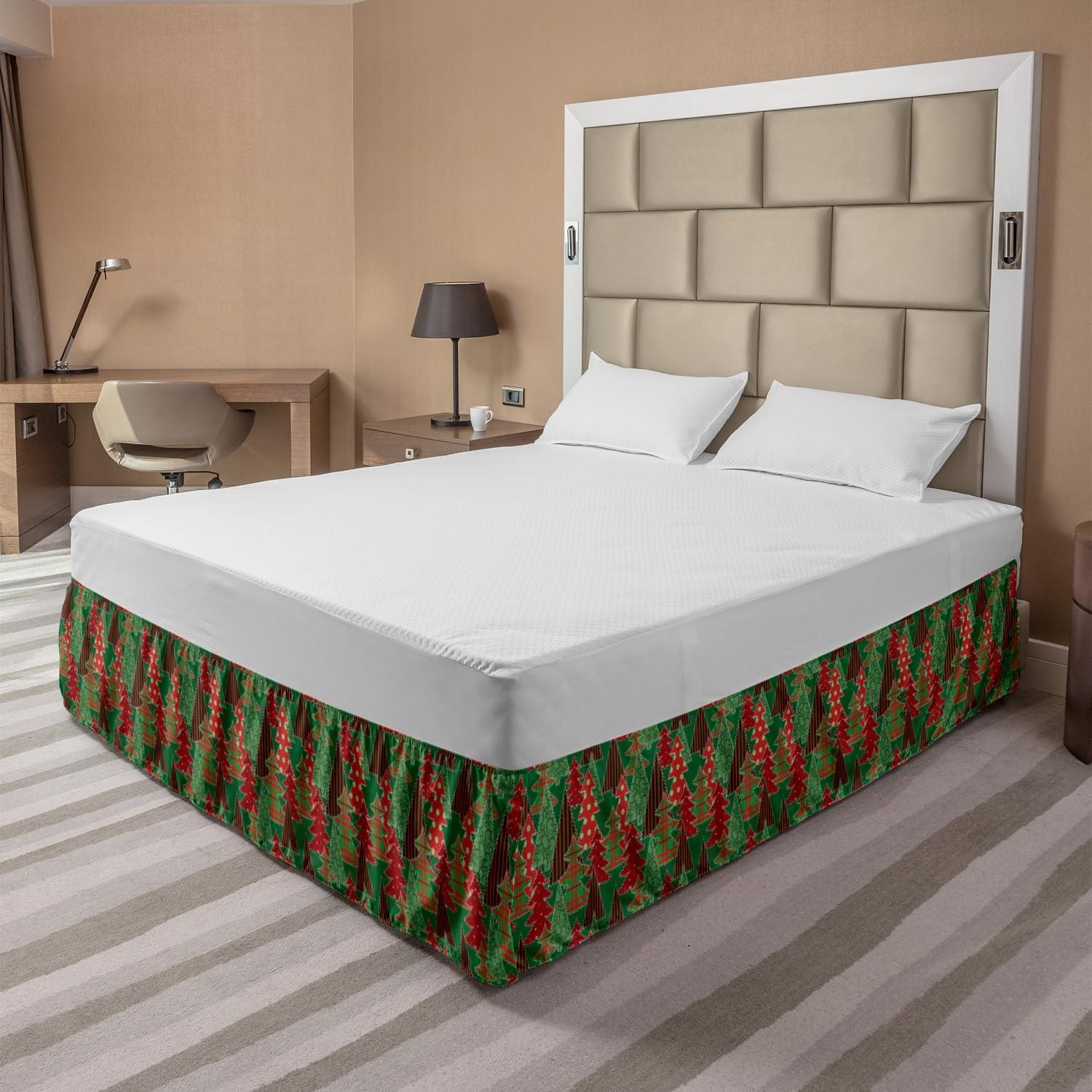 imageAmbesonne Strawberry Bed Skirt Continuous Cartoon Style Simplistic Summer Time Strawberries Art Elastic Bedskirt Dust Ruffle Wrap Around for Bedding Decor Full Rose Dark Pink and GreenDark Coral Dark Green