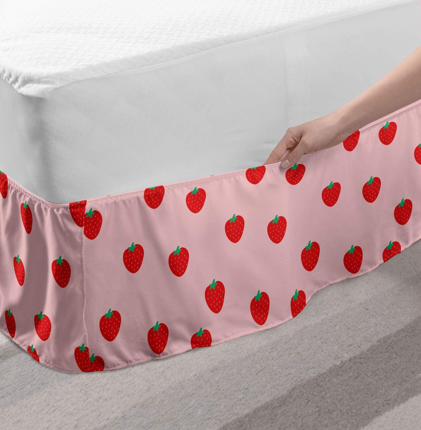 imageAmbesonne Strawberry Bed Skirt Continuous Cartoon Style Simplistic Summer Time Strawberries Art Elastic Bedskirt Dust Ruffle Wrap Around for Bedding Decor Full Rose Dark Pink and GreenRose Dark Pink and Green