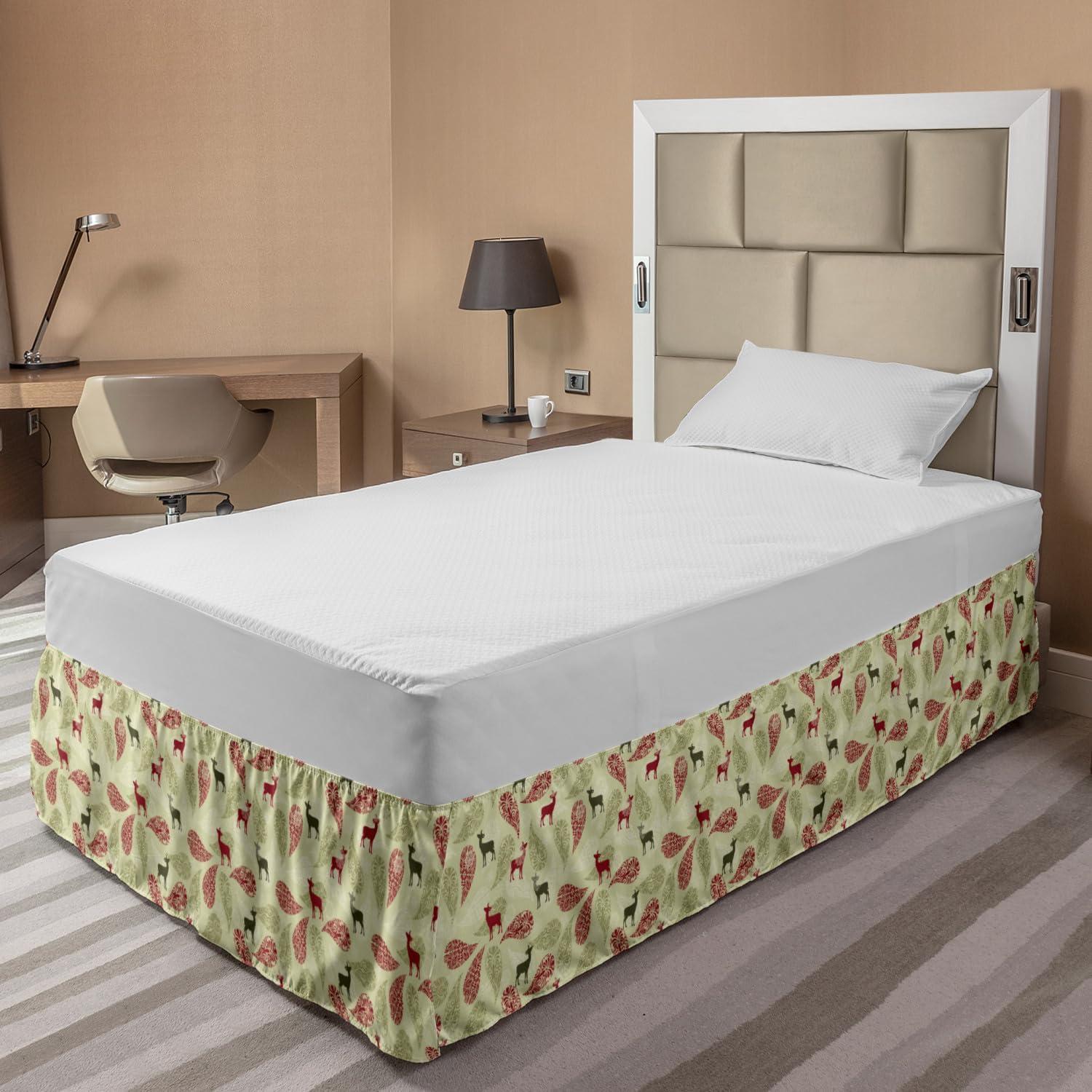 imageAmbesonne Strawberry Bed Skirt Continuous Cartoon Style Simplistic Summer Time Strawberries Art Elastic Bedskirt Dust Ruffle Wrap Around for Bedding Decor Full Rose Dark Pink and GreenOlive Green Pale Green