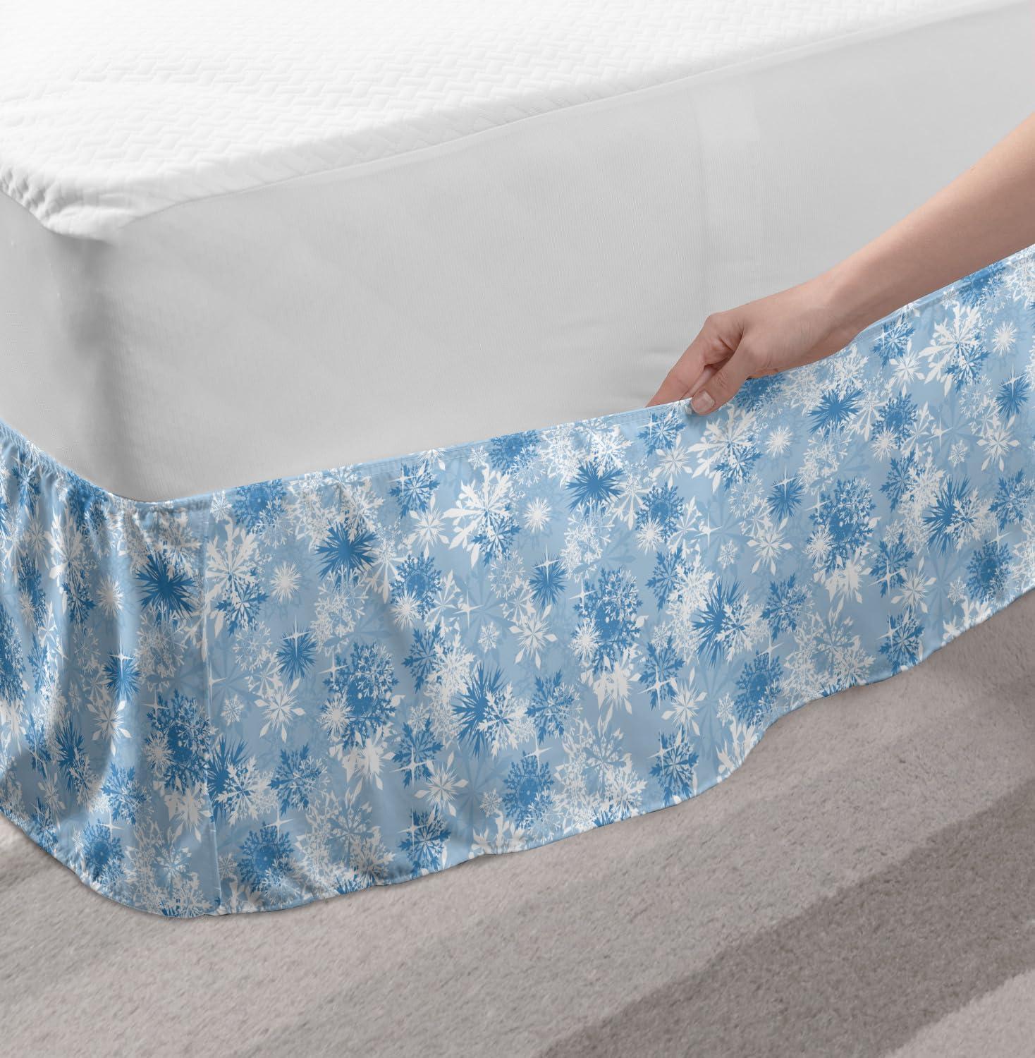 imageAmbesonne Strawberry Bed Skirt Continuous Cartoon Style Simplistic Summer Time Strawberries Art Elastic Bedskirt Dust Ruffle Wrap Around for Bedding Decor Full Rose Dark Pink and GreenPale Blue White
