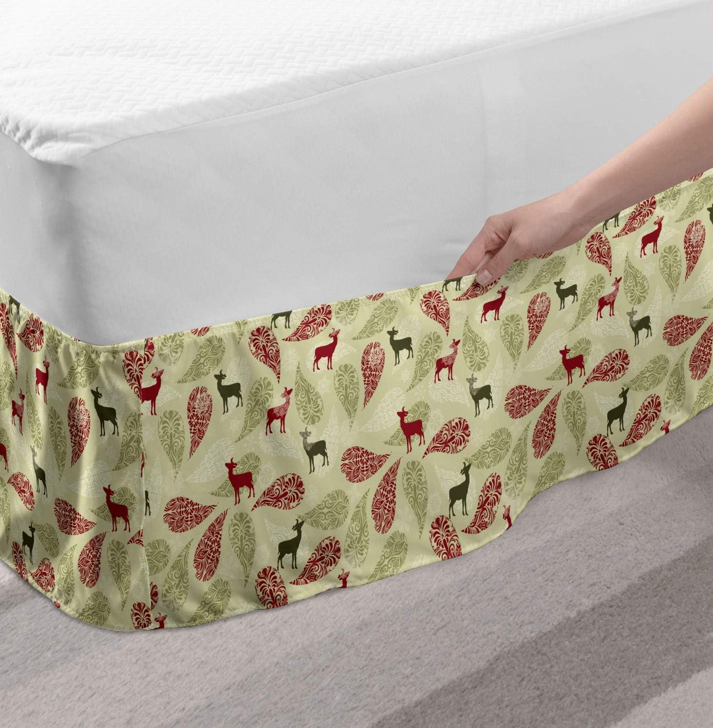 imageAmbesonne Strawberry Bed Skirt Continuous Cartoon Style Simplistic Summer Time Strawberries Art Elastic Bedskirt Dust Ruffle Wrap Around for Bedding Decor Full Rose Dark Pink and GreenOlive Green Pale Green