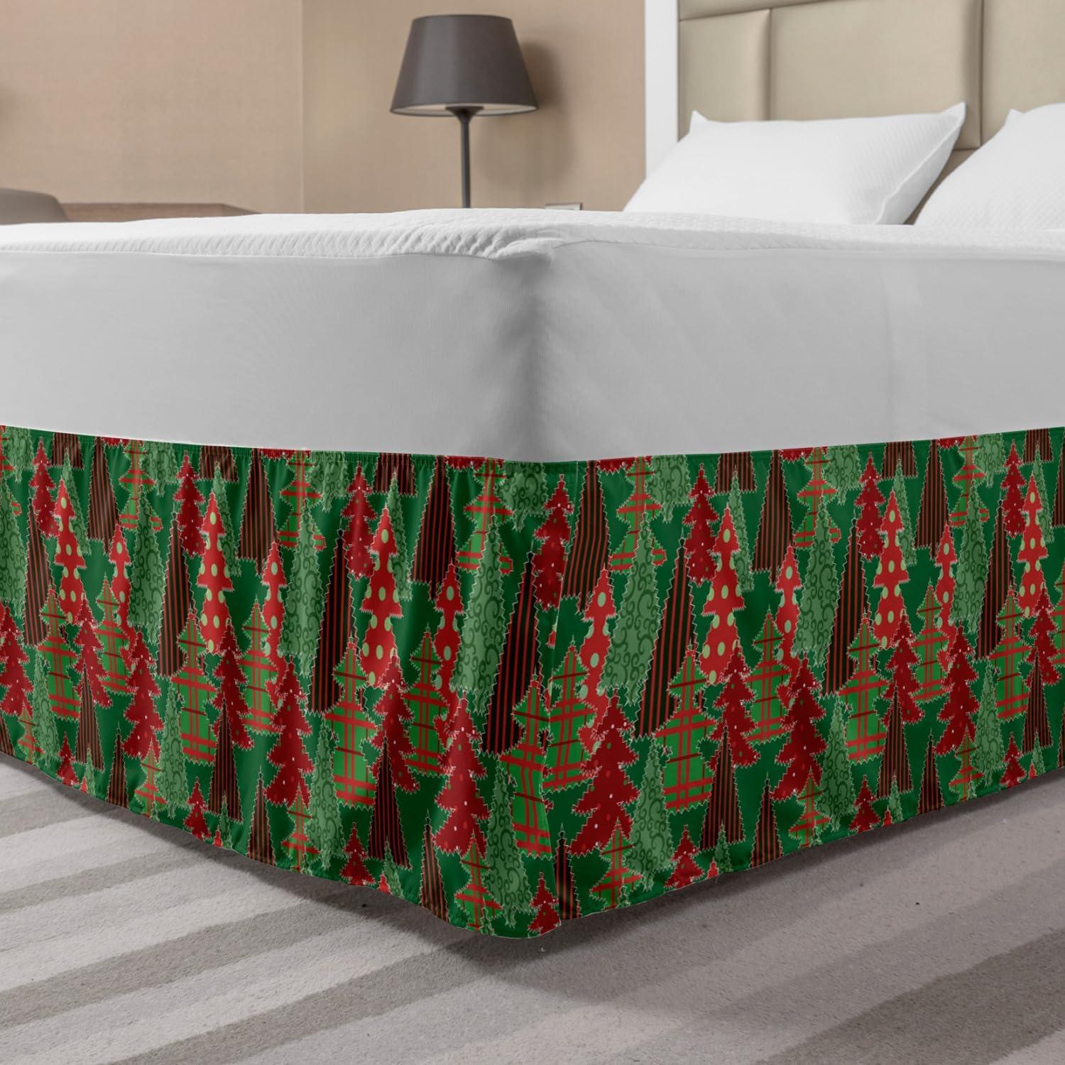 imageAmbesonne Strawberry Bed Skirt Continuous Cartoon Style Simplistic Summer Time Strawberries Art Elastic Bedskirt Dust Ruffle Wrap Around for Bedding Decor Full Rose Dark Pink and GreenDark Coral Dark Green
