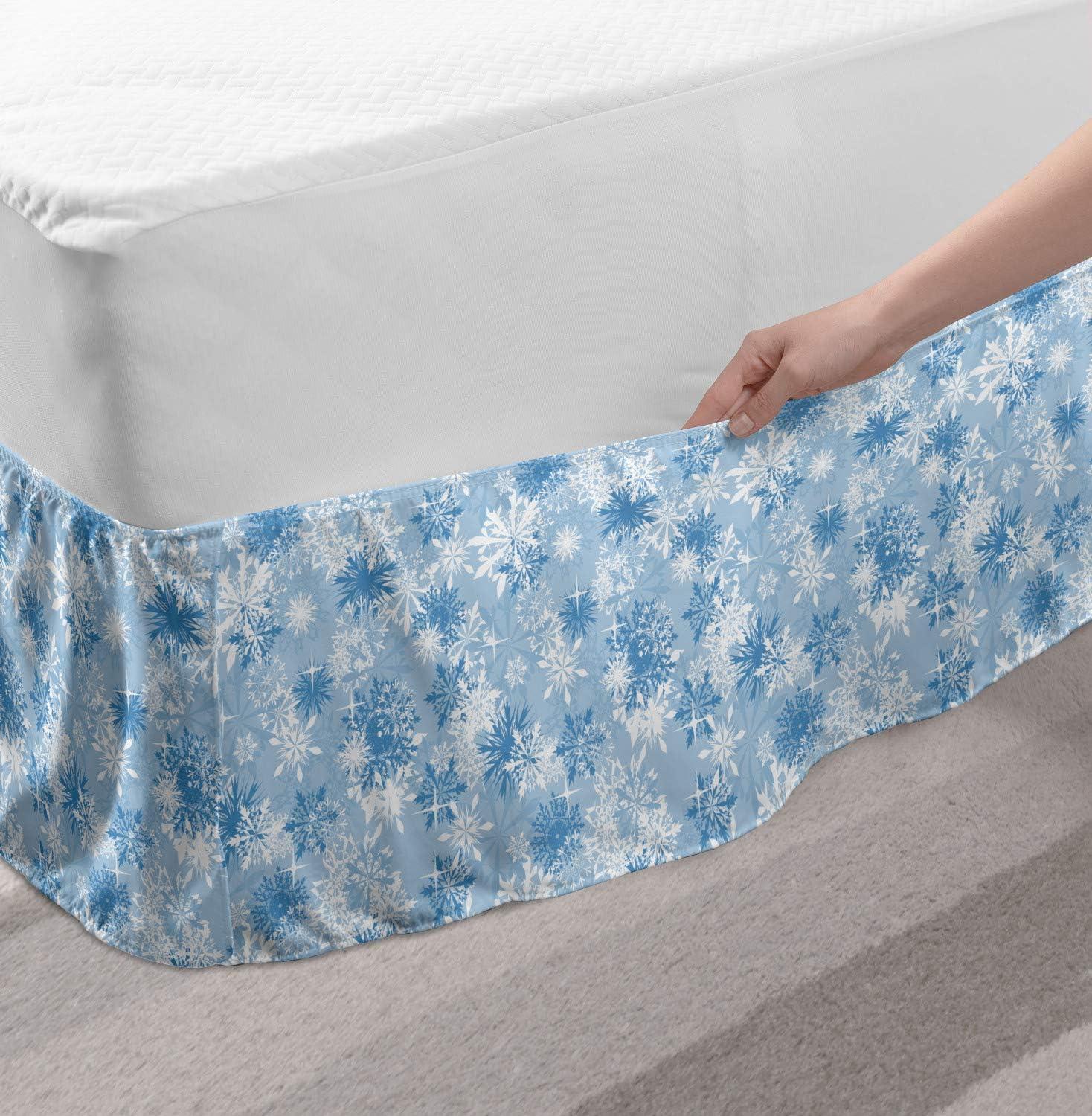 imageAmbesonne Strawberry Bed Skirt Continuous Cartoon Style Simplistic Summer Time Strawberries Art Elastic Bedskirt Dust Ruffle Wrap Around for Bedding Decor Full Rose Dark Pink and GreenPale Blue White