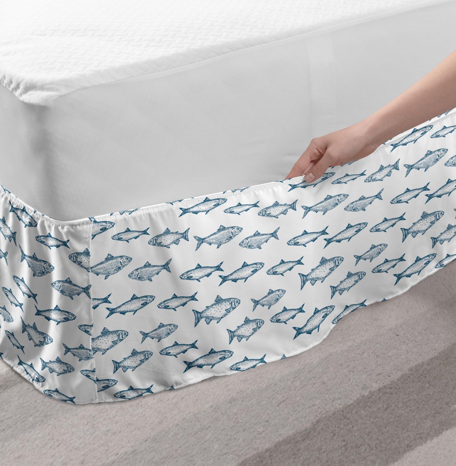 imageAmbesonne Strawberry Bed Skirt Continuous Cartoon Style Simplistic Summer Time Strawberries Art Elastic Bedskirt Dust Ruffle Wrap Around for Bedding Decor Full Rose Dark Pink and GreenSlate Blue White
