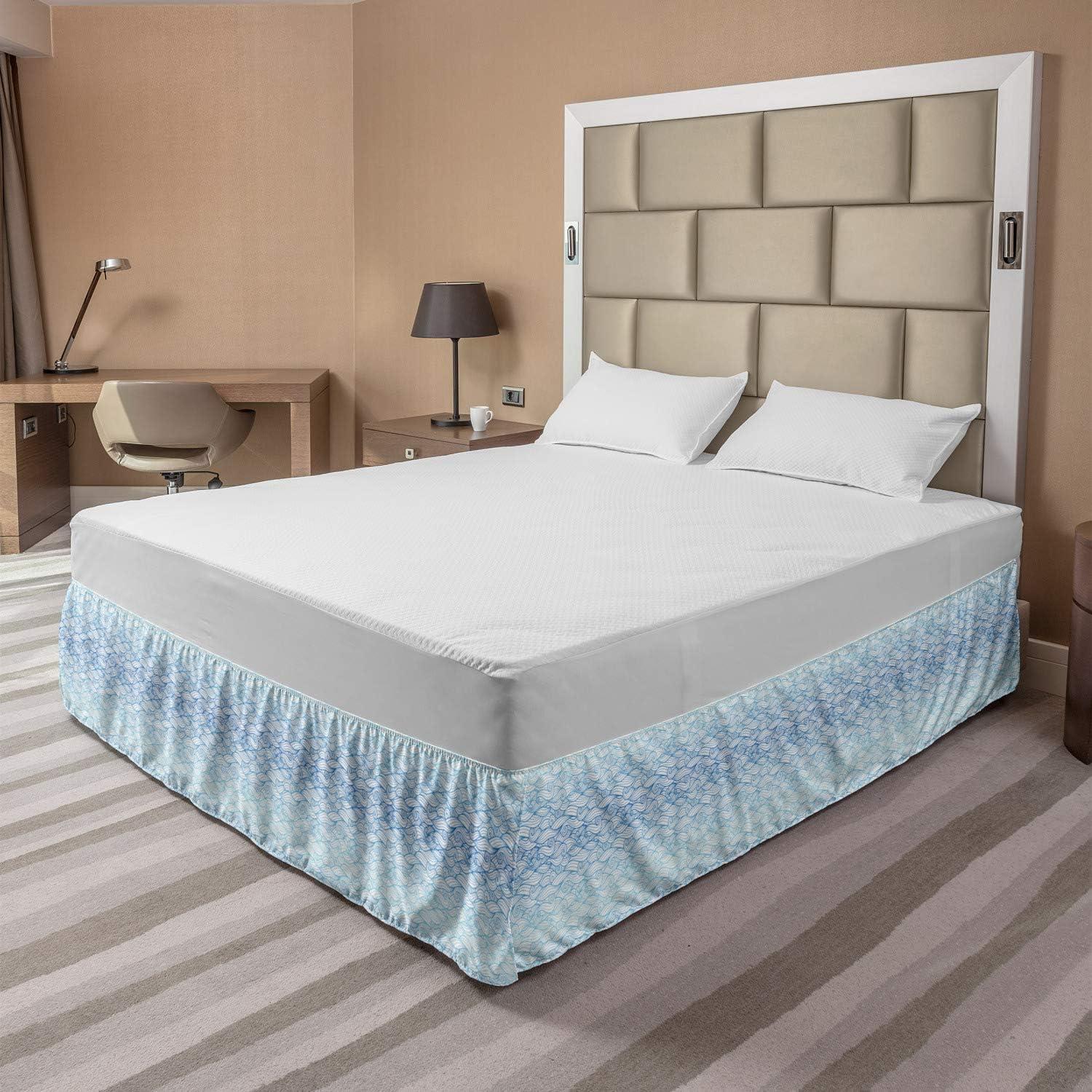 imageAmbesonne Strawberry Bed Skirt Continuous Cartoon Style Simplistic Summer Time Strawberries Art Elastic Bedskirt Dust Ruffle Wrap Around for Bedding Decor Full Rose Dark Pink and GreenDark Turquoise White