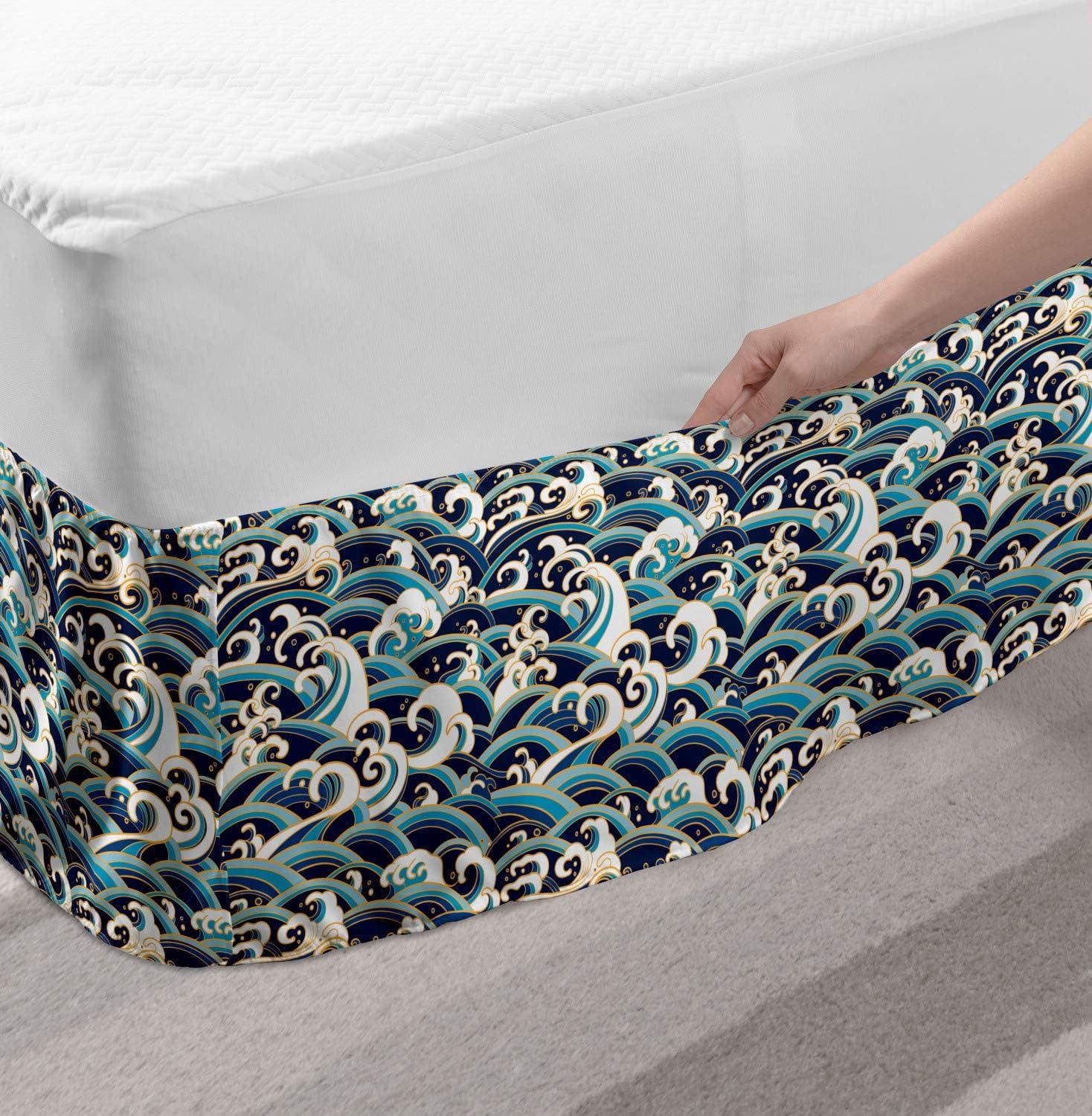 imageAmbesonne Strawberry Bed Skirt Continuous Cartoon Style Simplistic Summer Time Strawberries Art Elastic Bedskirt Dust Ruffle Wrap Around for Bedding Decor Full Rose Dark Pink and GreenBlue and White