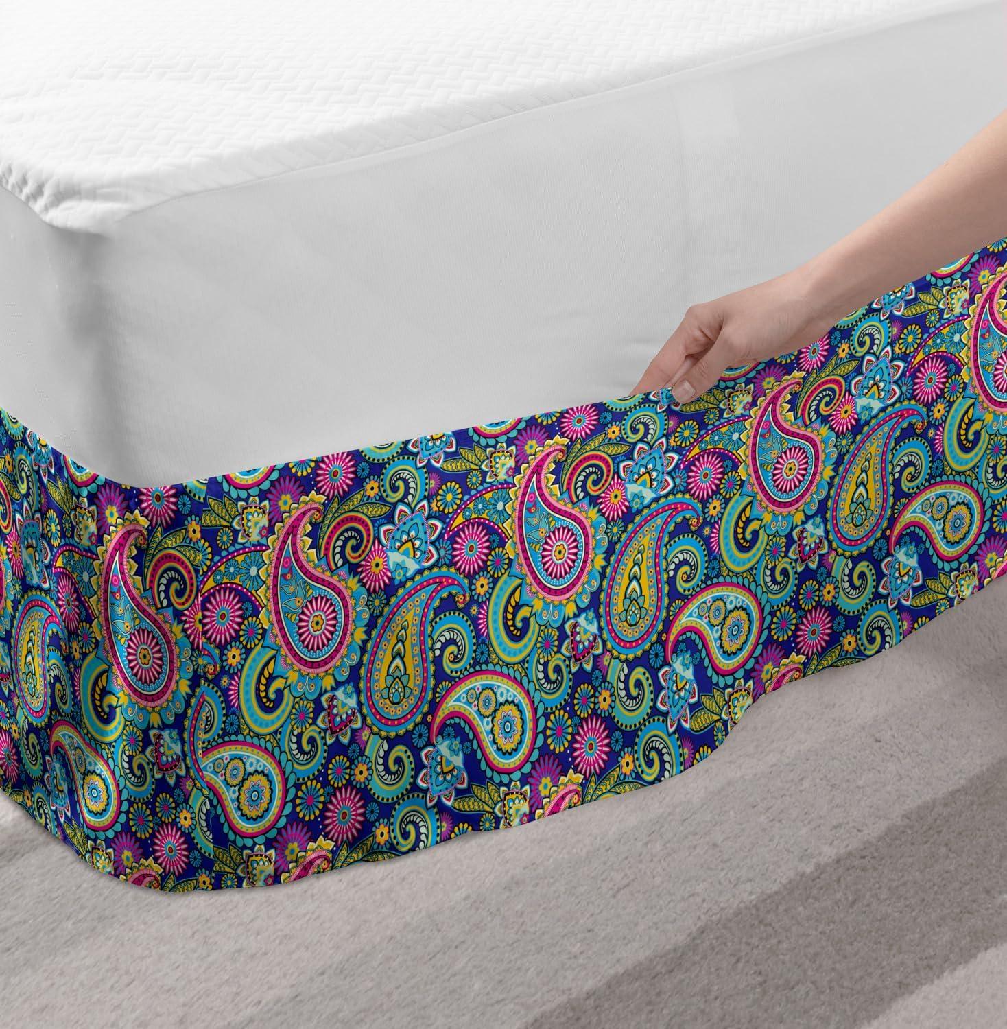 imageAmbesonne Strawberry Bed Skirt Continuous Cartoon Style Simplistic Summer Time Strawberries Art Elastic Bedskirt Dust Ruffle Wrap Around for Bedding Decor Full Rose Dark Pink and GreenPink Blue