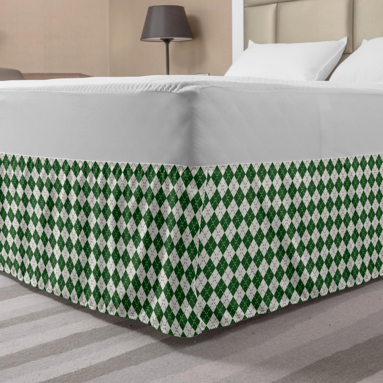 imageAmbesonne Strawberry Bed Skirt Continuous Cartoon Style Simplistic Summer Time Strawberries Art Elastic Bedskirt Dust Ruffle Wrap Around for Bedding Decor Full Rose Dark Pink and GreenGreen White