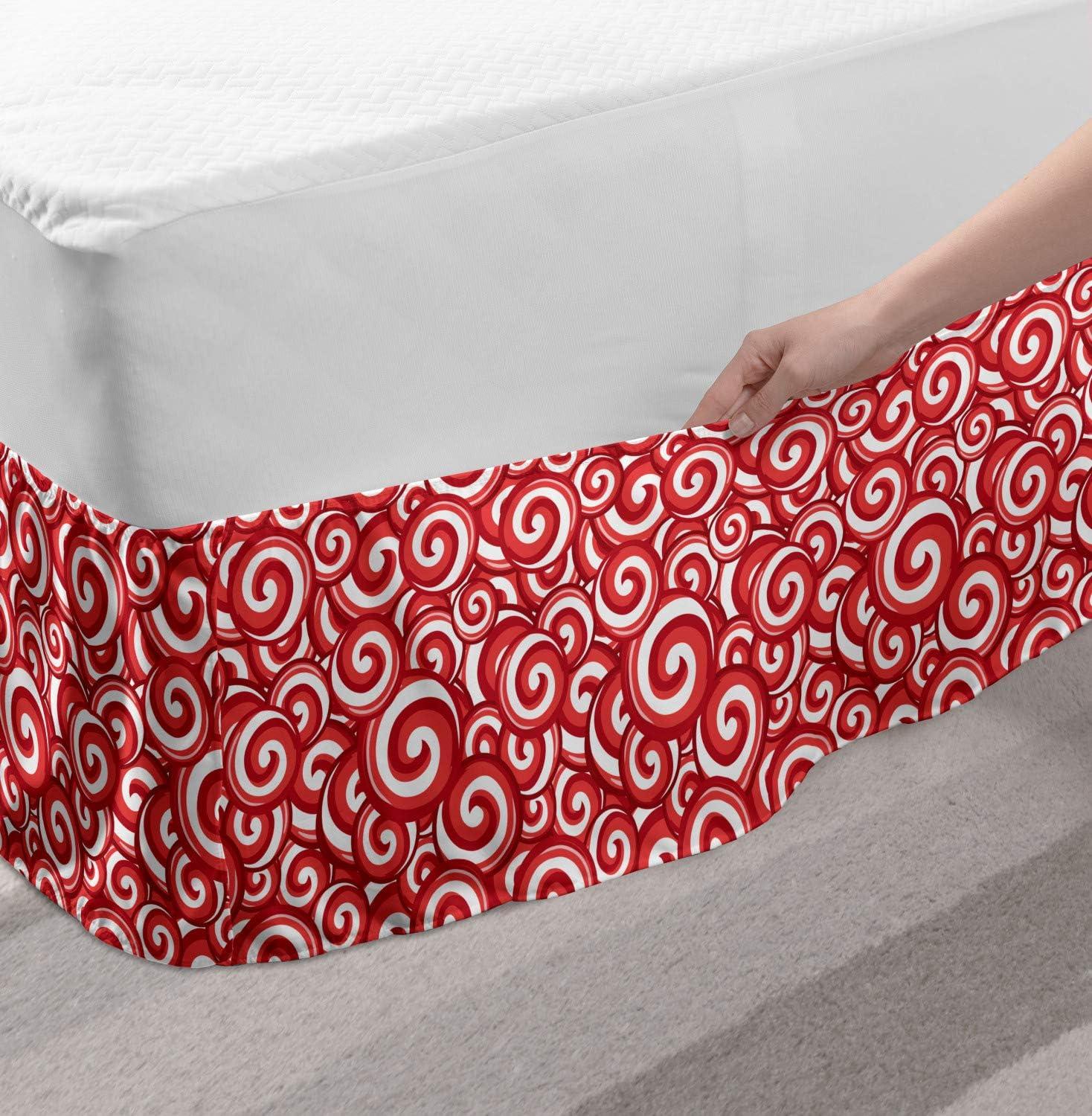 imageAmbesonne Strawberry Bed Skirt Continuous Cartoon Style Simplistic Summer Time Strawberries Art Elastic Bedskirt Dust Ruffle Wrap Around for Bedding Decor Full Rose Dark Pink and GreenCoral Ruby White