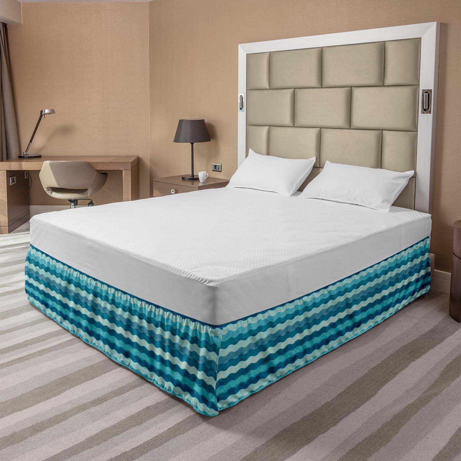 imageAmbesonne Strawberry Bed Skirt Continuous Cartoon Style Simplistic Summer Time Strawberries Art Elastic Bedskirt Dust Ruffle Wrap Around for Bedding Decor Full Rose Dark Pink and GreenTurquoise Teal Blue