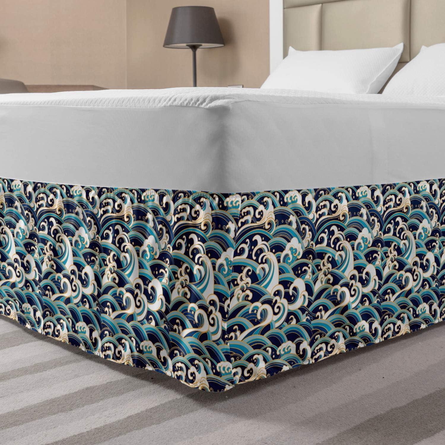 imageAmbesonne Strawberry Bed Skirt Continuous Cartoon Style Simplistic Summer Time Strawberries Art Elastic Bedskirt Dust Ruffle Wrap Around for Bedding Decor Full Rose Dark Pink and GreenBlue and White