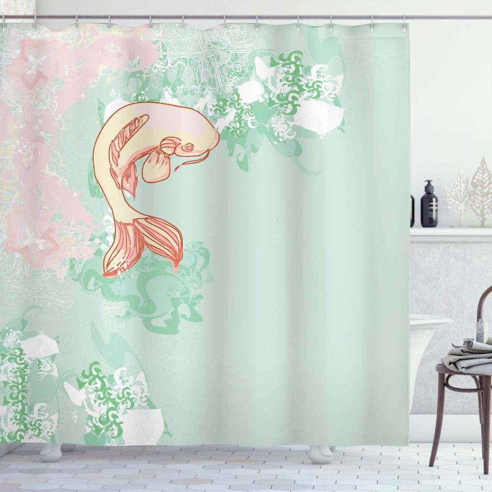imageAmbesonne Alice in Wonderland Shower Curtain White Rabbit is Talking Fictional Fantasy and Alice Themed Print Cloth Fabric Bathroom Decor Set with Hooks 69 W x 70 L White Blue BlackPale Green Pink