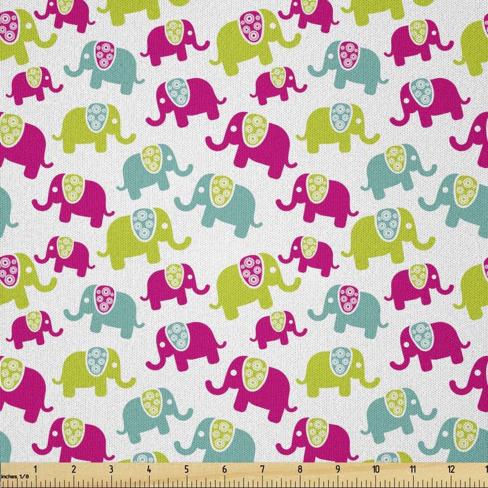 imageAmbesonne Animal Cartoon Fabric by The Yard s with Ornaments Joyous Friendly Pattern Microfiber Fabric for Arts and Crafts Textiles amp Decor 2 Yards Green Blue Pink