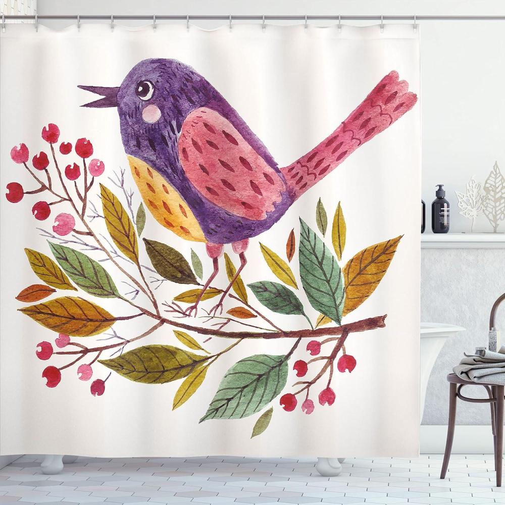 imageAmbesonne Animal Shower Curtain Colorful Design Savannah Themed Cartoon Animals Image Art Forest Woodland Print Cloth Fabric Bathroom Decor Set with Hooks 69 W x 84 L Multicolor Sky BlueApple Green