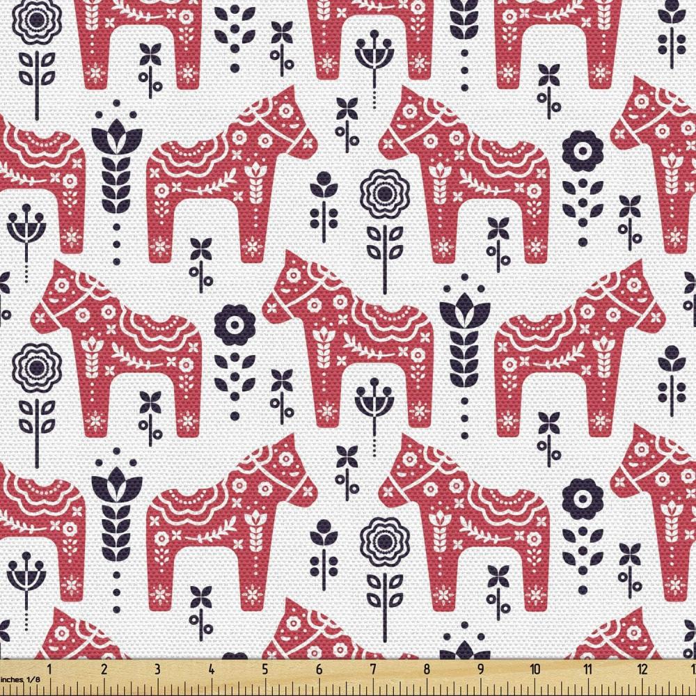 imageAmbesonne Bird Print Fabric by The Yard Cartoon Pattern with Flying Pelicans Decorative Fabric for Upholstery and Home Accents 1 Yard EggshellCoral Indigo