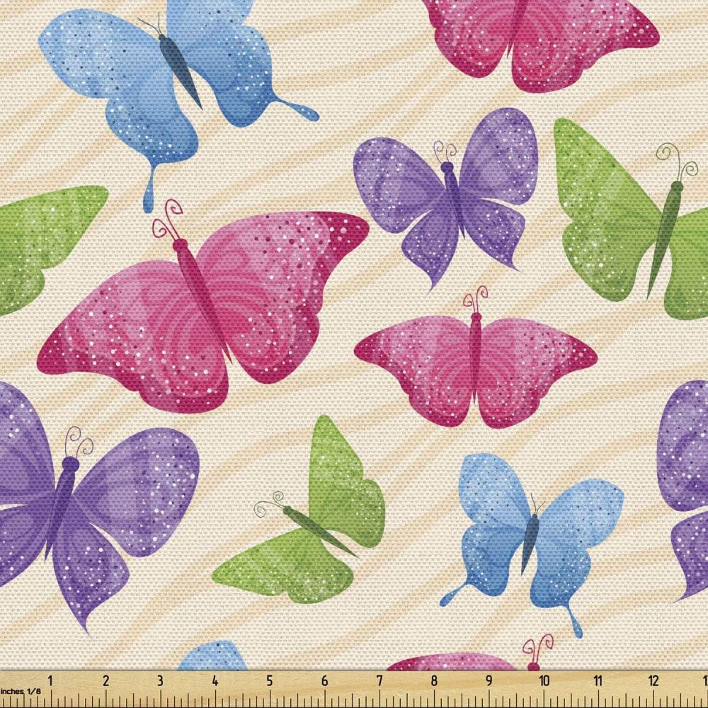 imageAmbesonne Bird Print Fabric by The Yard Cartoon Pattern with Flying Pelicans Decorative Fabric for Upholstery and Home Accents 1 Yard EggshellMagenta Purple
