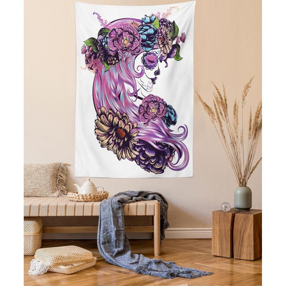 imageAmbesonne Cat Tapestry Cartoon Cat in Various Poses Sleepy Lying Dreaming Expression Comic Wall Hanging for Bedroom Living Room Dorm Decor 40 X 60 Turquoise ApricotPurple Pink