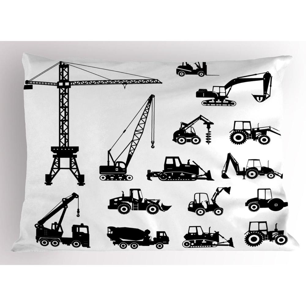 imageAmbesonne Construction Pillow Sham Construction Tools in Cartoon Style Engineering Fixing Repairing Building Decorative Standard Queen Size Printed Pillowcase 30 X 20 Grey YellowWhite Pale Black