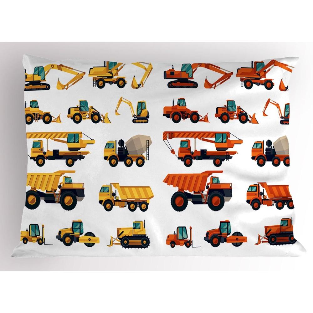 imageAmbesonne Construction Pillow Sham Construction Tools in Cartoon Style Engineering Fixing Repairing Building Decorative Standard Queen Size Printed Pillowcase 30 X 20 Grey YellowOrange Yellow