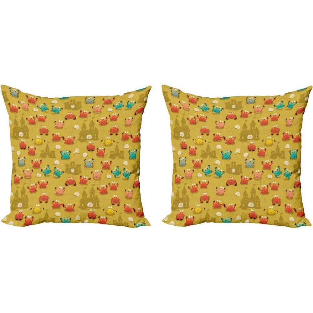 imageAmbesonne Crabs Throw Pillow Cushion Cover Pack of 2 Themed Cartoon Style Crabs and Shells and a Sand Castle on Beach Print Zippered DoubleSide Digital Print Decor 16 Pale Coffee18