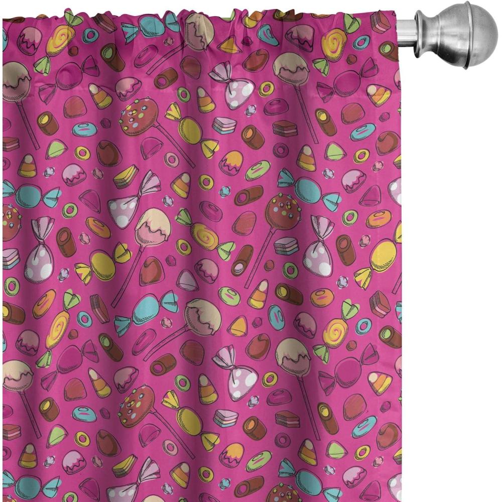 imageAmbesonne Dessert Window Curtains Spiral Candies Lollipop Ice Cream Bakery Cupcakes Birthday Cartoon Lightweight Decor 2Panel Set with Rod Pocket Pair of 28 x 95 Magenta and MulticolorMagenta and Multicolor