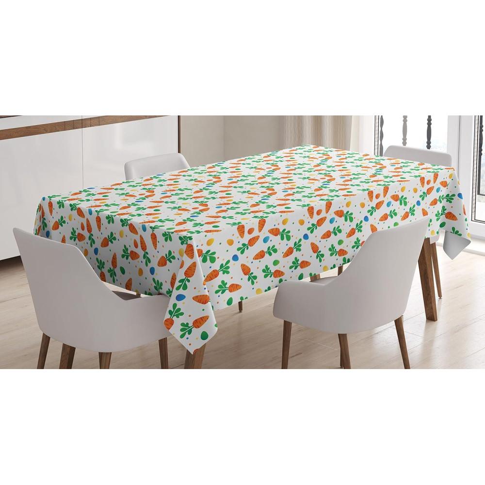 imageAmbesonne Easter Tablecloth Orange Carrots Colorful Eggs and Dots in Cartoon Style Fresh and Healthy Bunny Food Dining Room Kitchen Rectangular Table Cover 52 X 70Dark OrangeDark Orange