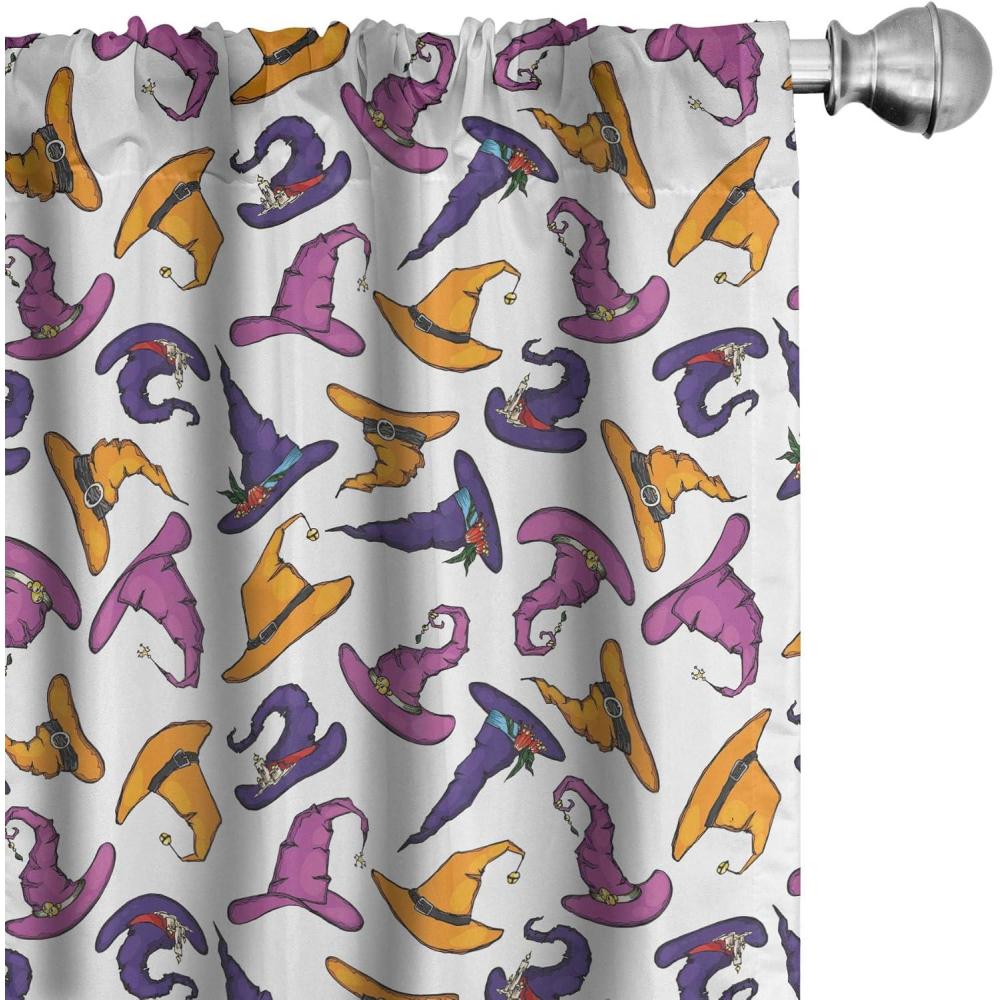 imageAmbesonne Halloween Window Curtains Witch Hats Illustration Spooky Themed October Horror Pumpkin Cartoon Lightweight Decor 2Panel Set with Rod Pocket Pair of  28 x 95 White and MulticolorWhite and Multicolor
