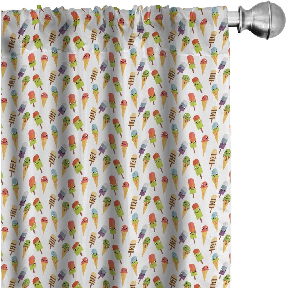 imageAmbesonne Ice Cream Window Curtains Yummy Cones in Colorful Design with Faces Cartoon Design Print Illustration Lightweight Decor 2Panel Set with Rod Pocket Pair of  28 x 95 Multicolor