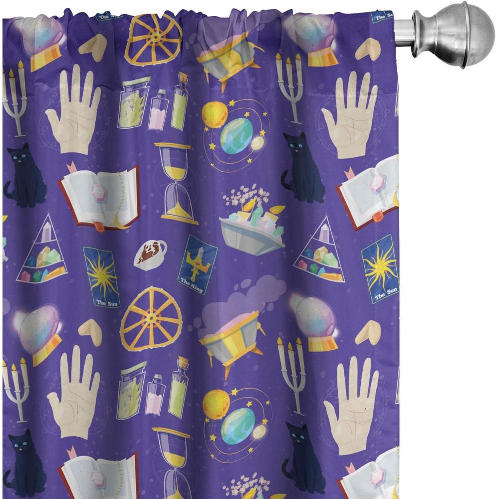 imageAmbesonne Magician Window Curtains Cartoon with Fortune Telling Candle Cat Book Crystals Lightweight Decor 2Panel Set with Rod Pocket Pair of 28 x 95 Dark Lavender MulticolorDark Lavender Multicolor