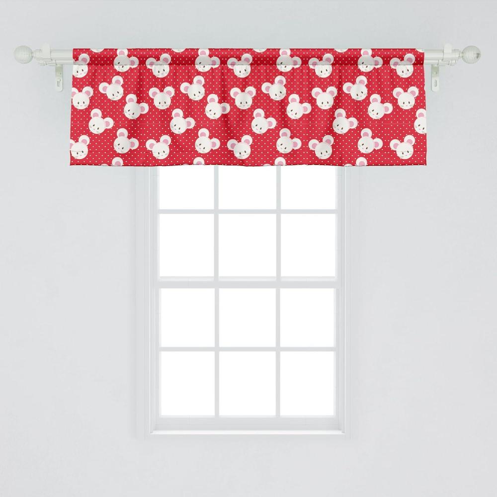 imageAmbesonne Mouse Window Valance Pattern with Cartoon Animal on Warm Polka Dots s Layout Curtain Valance for Kitchen Bedroom Decor with Rod Pocket 54 X 18 Dark Pink and White