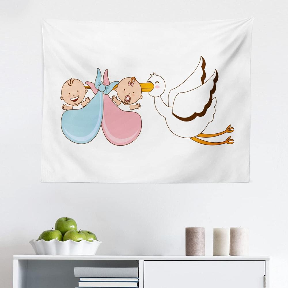 imageAmbesonne Stork Tapestry Classic Scenery of a Cartoon Flying Bird Illustration on Plain Background Print Fabric Wall Hanging Decor for Bedroom Living Room Dorm 45 X 30 MulticolorMulticolor