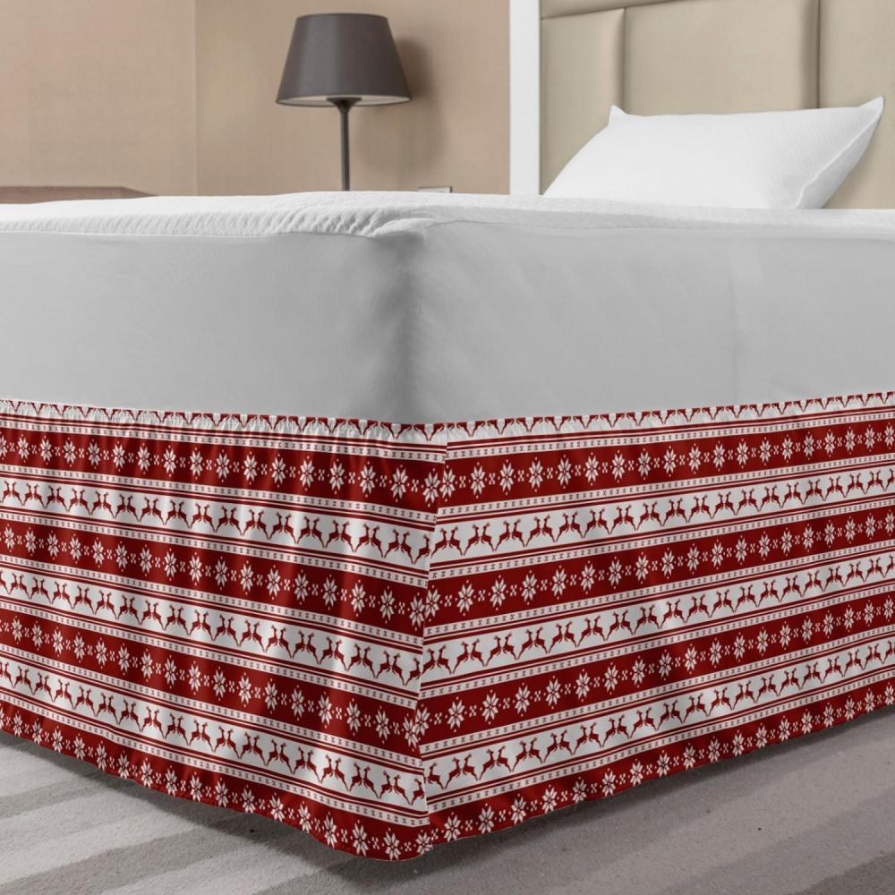 imageAmbesonne Strawberry Bed Skirt Continuous Cartoon Style Simplistic Summer Time Strawberries Art Elastic Bedskirt Dust Ruffle Wrap Around for Bedding Decor Full Rose Dark Pink and GreenRed White