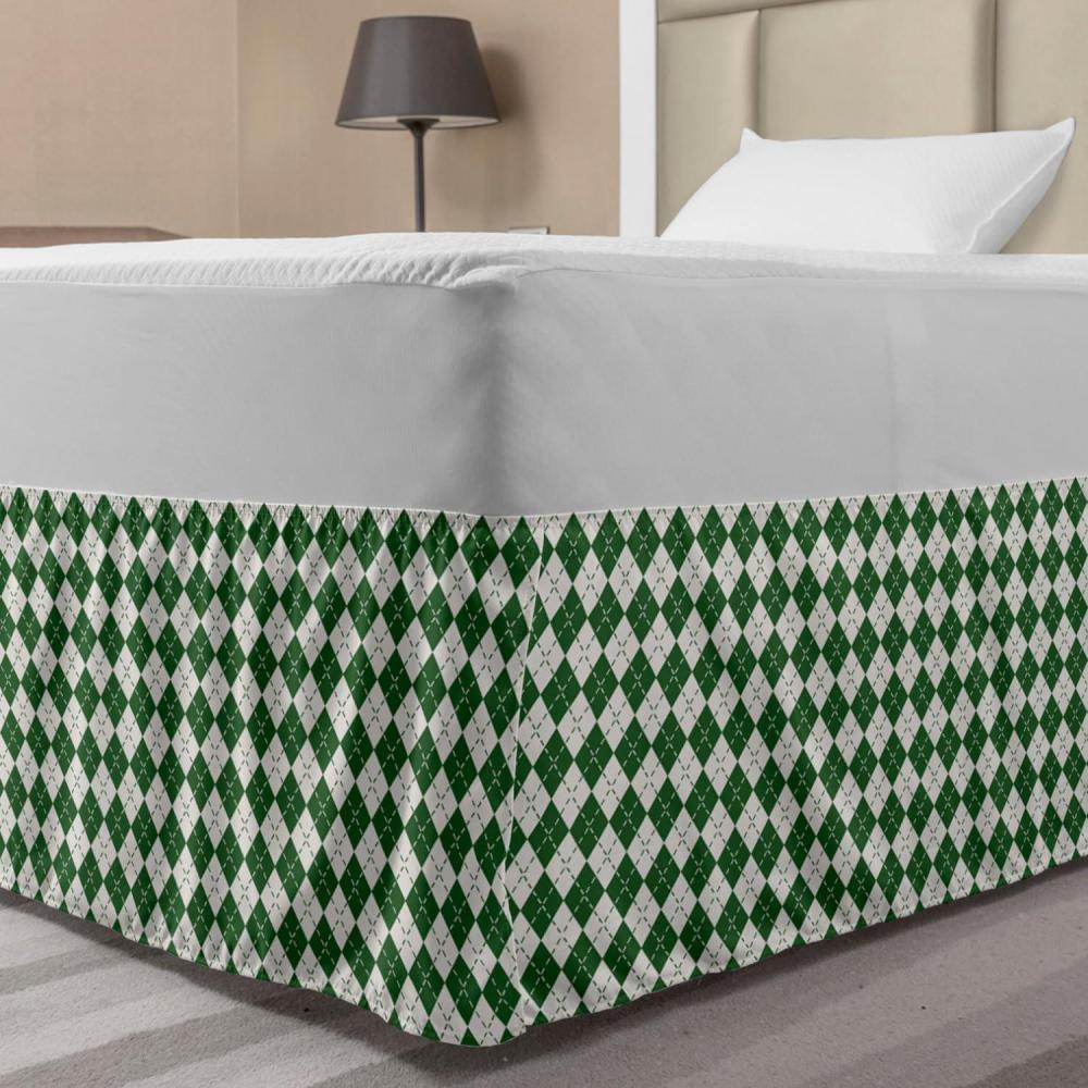 imageAmbesonne Strawberry Bed Skirt Continuous Cartoon Style Simplistic Summer Time Strawberries Art Elastic Bedskirt Dust Ruffle Wrap Around for Bedding Decor Full Rose Dark Pink and GreenGreen White